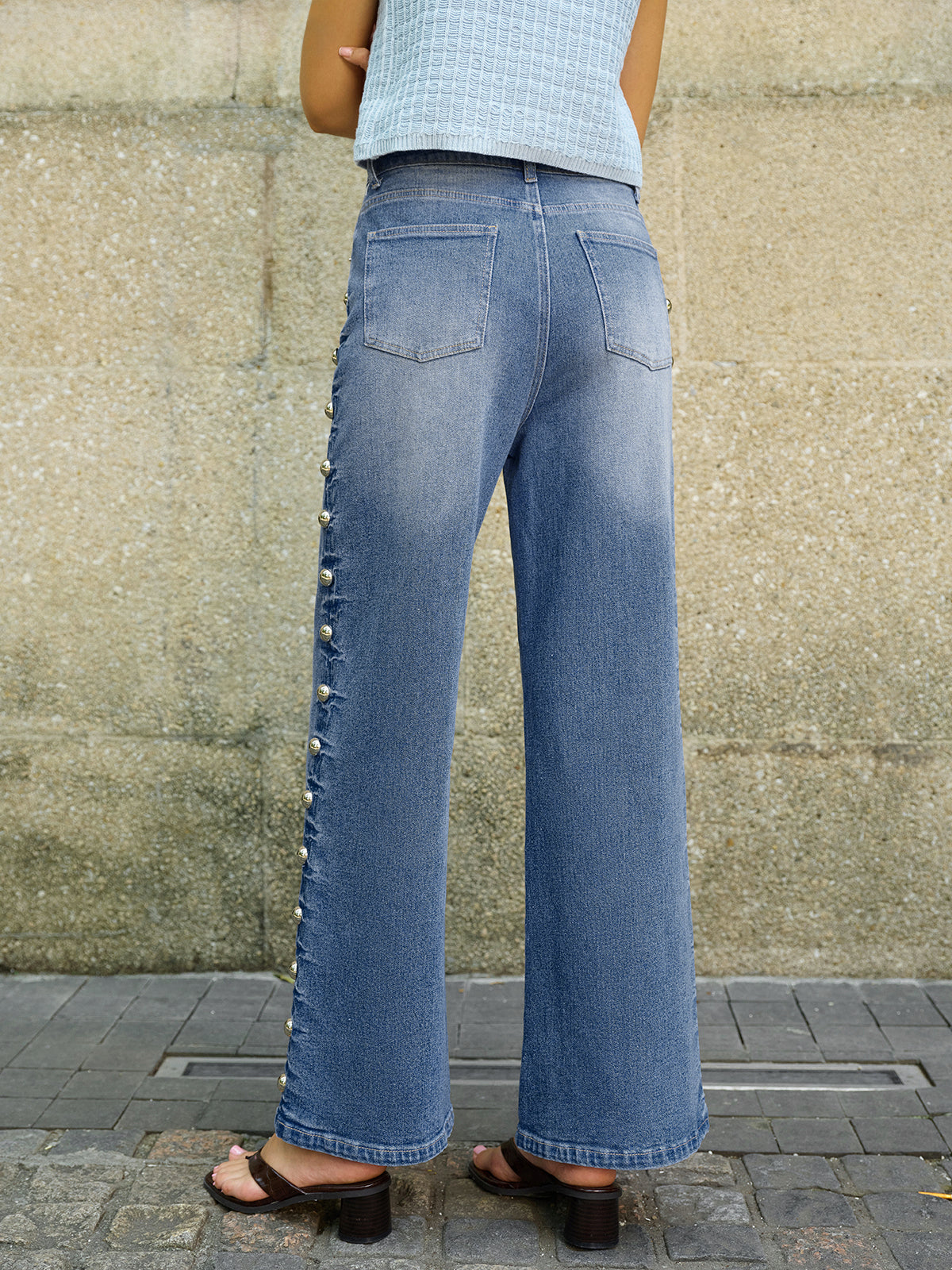 Buttoned Side Detail Pocketed Jeans