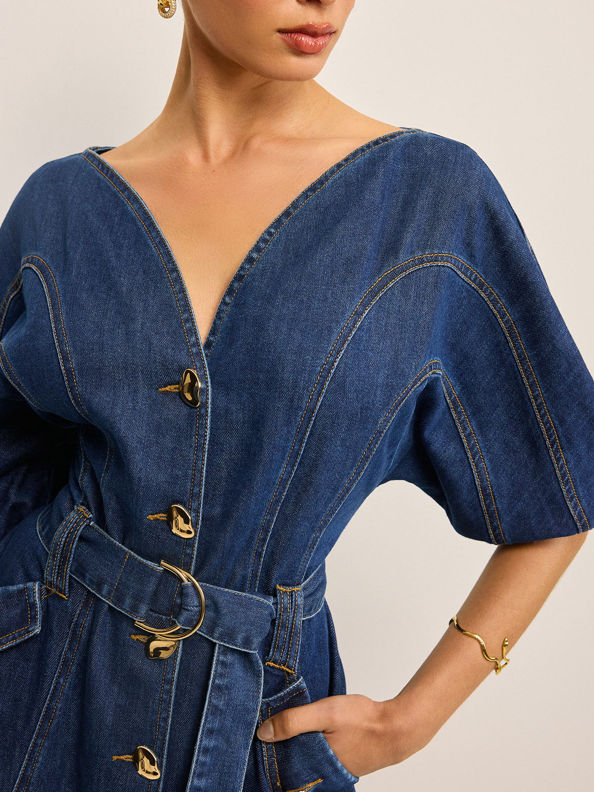 Pocketed Belted Denim Dress