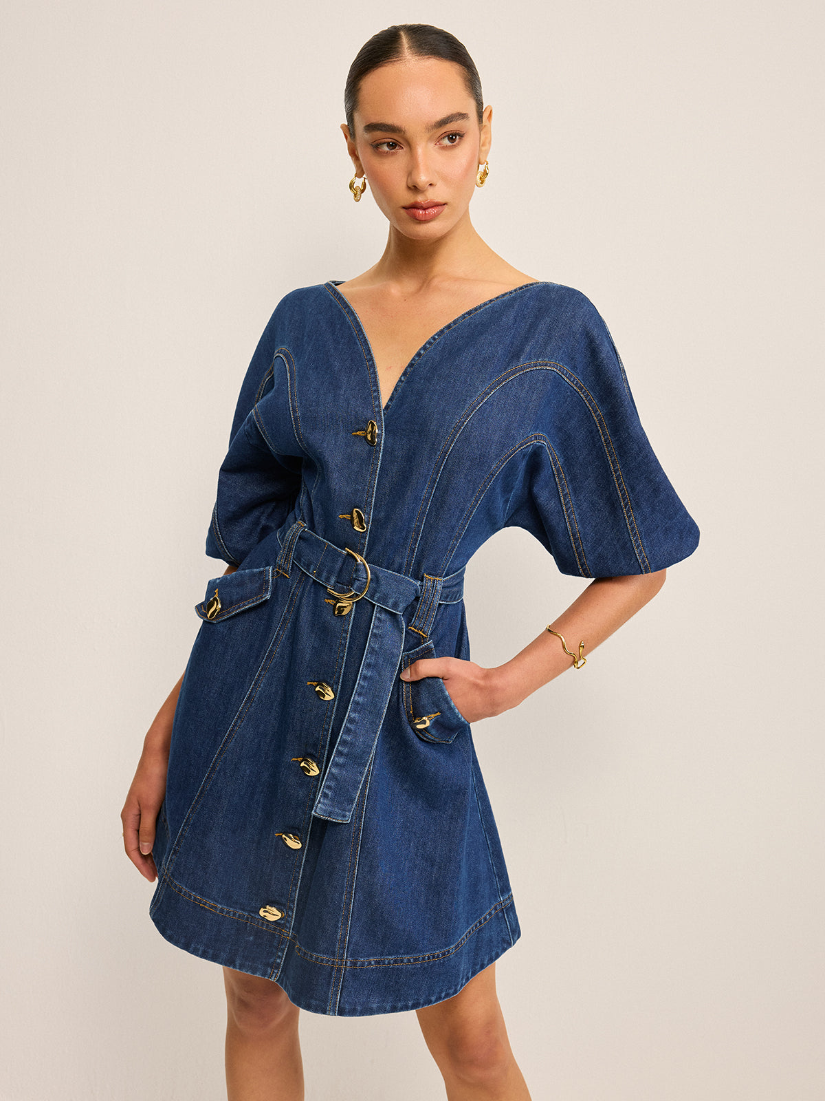 Pocketed Belted Denim Dress