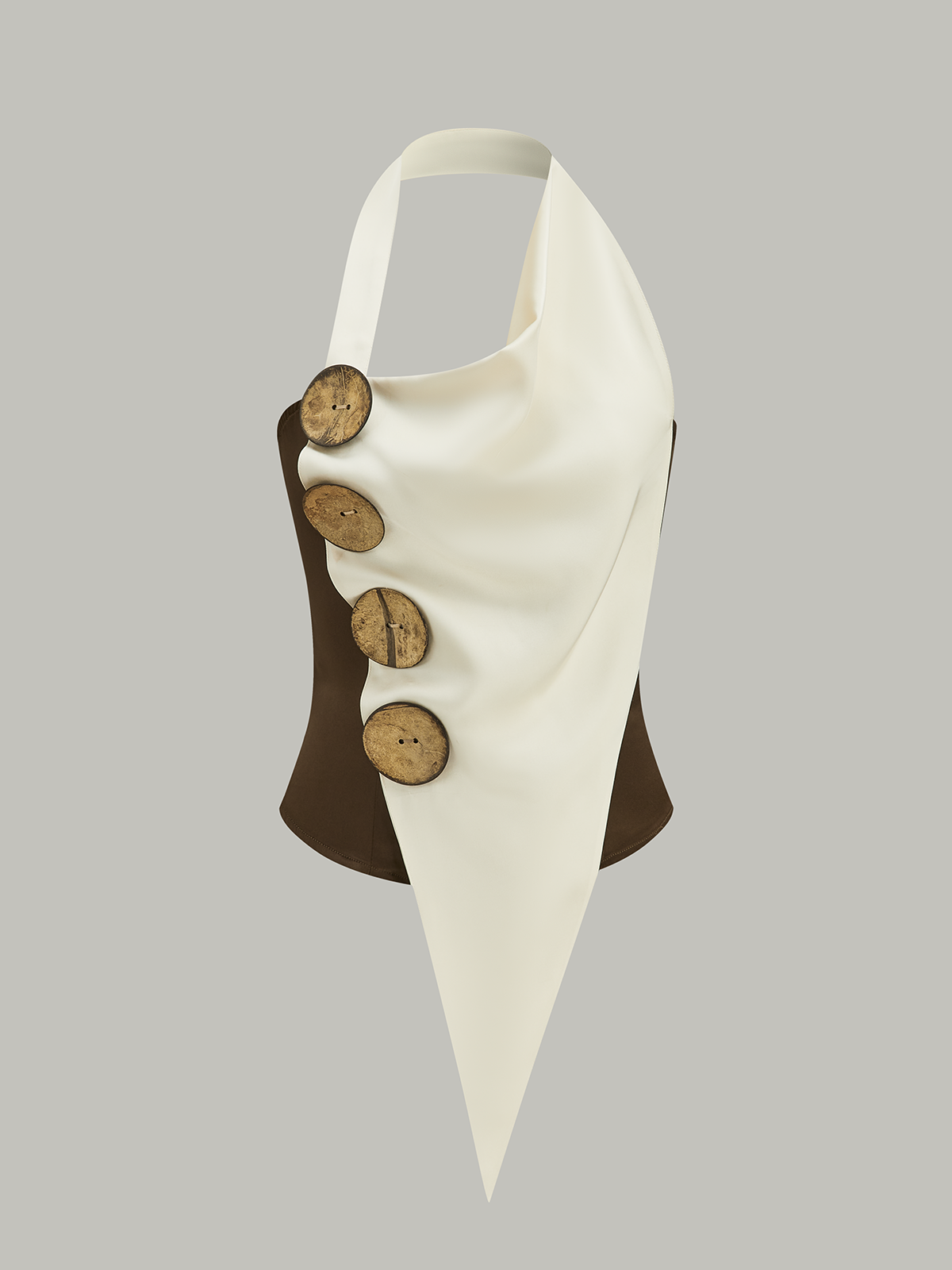 Asymmetrical Halter Top with Large Buttons