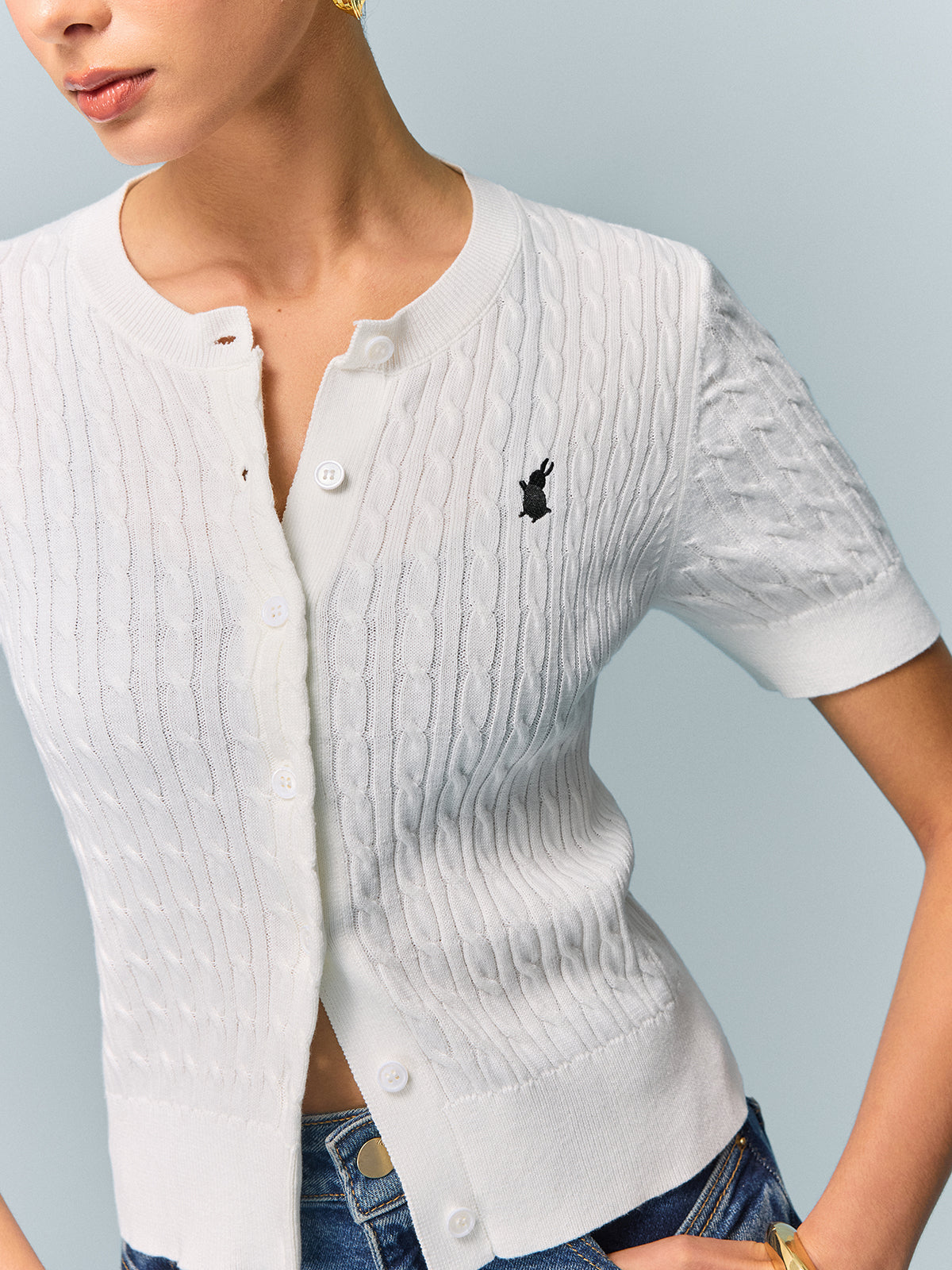 Cable Knit Short Sleeve Top