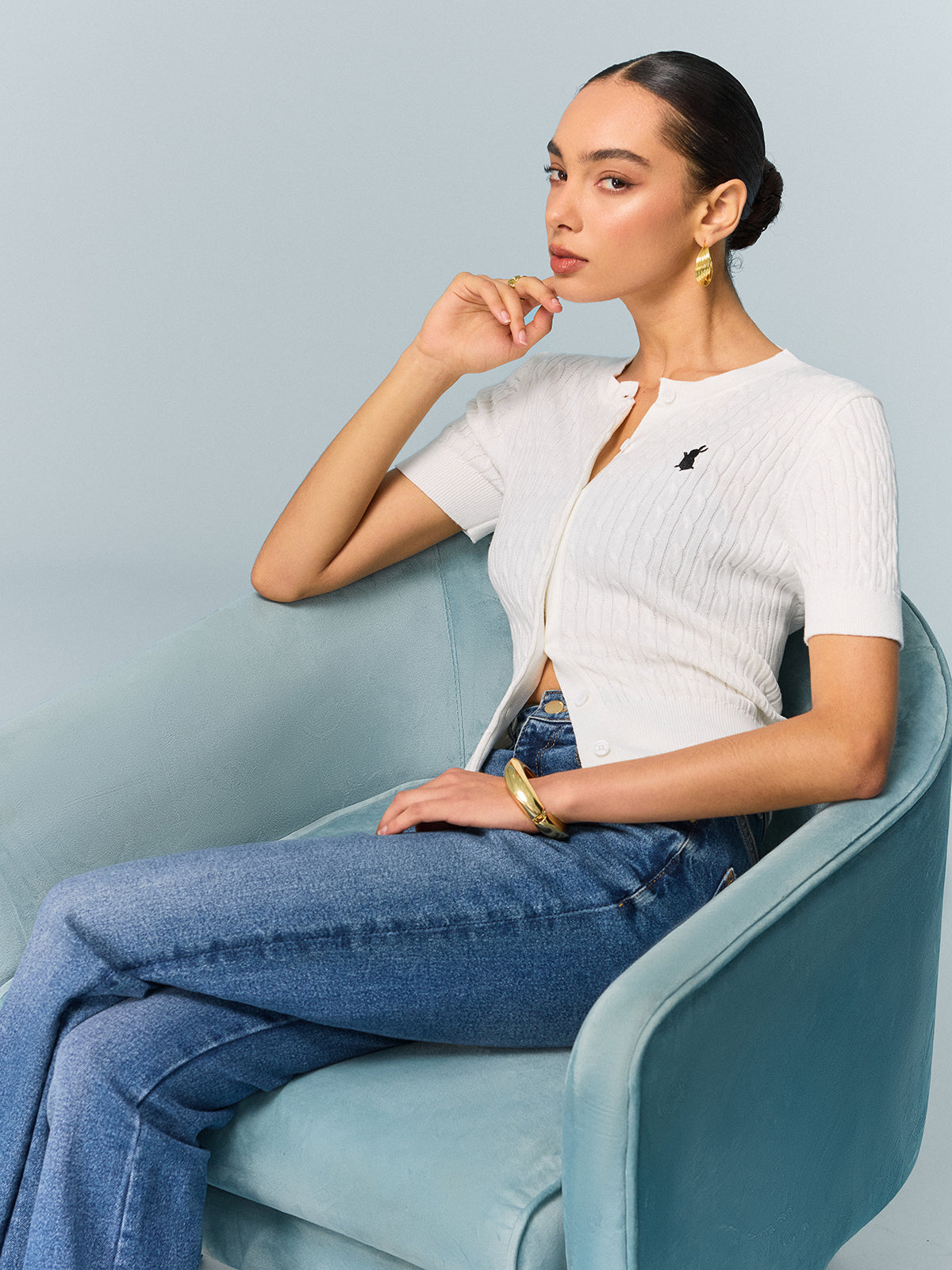 Cable Knit Short Sleeve Top