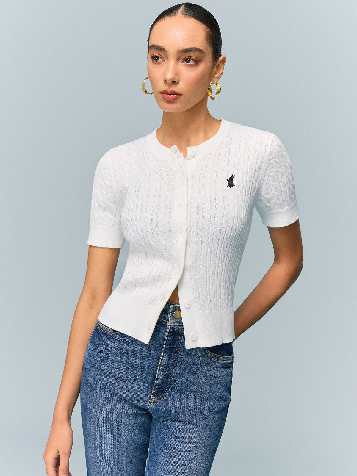 Cable Knit Short Sleeve Top