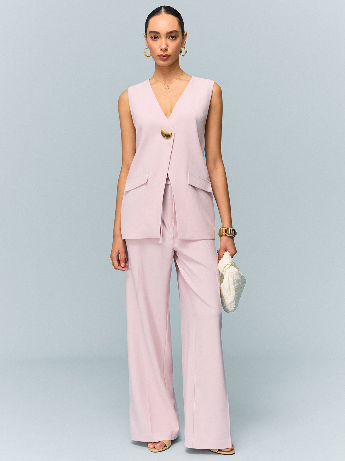 High-Waisted Wide-Leg Pants with Tie Detail
