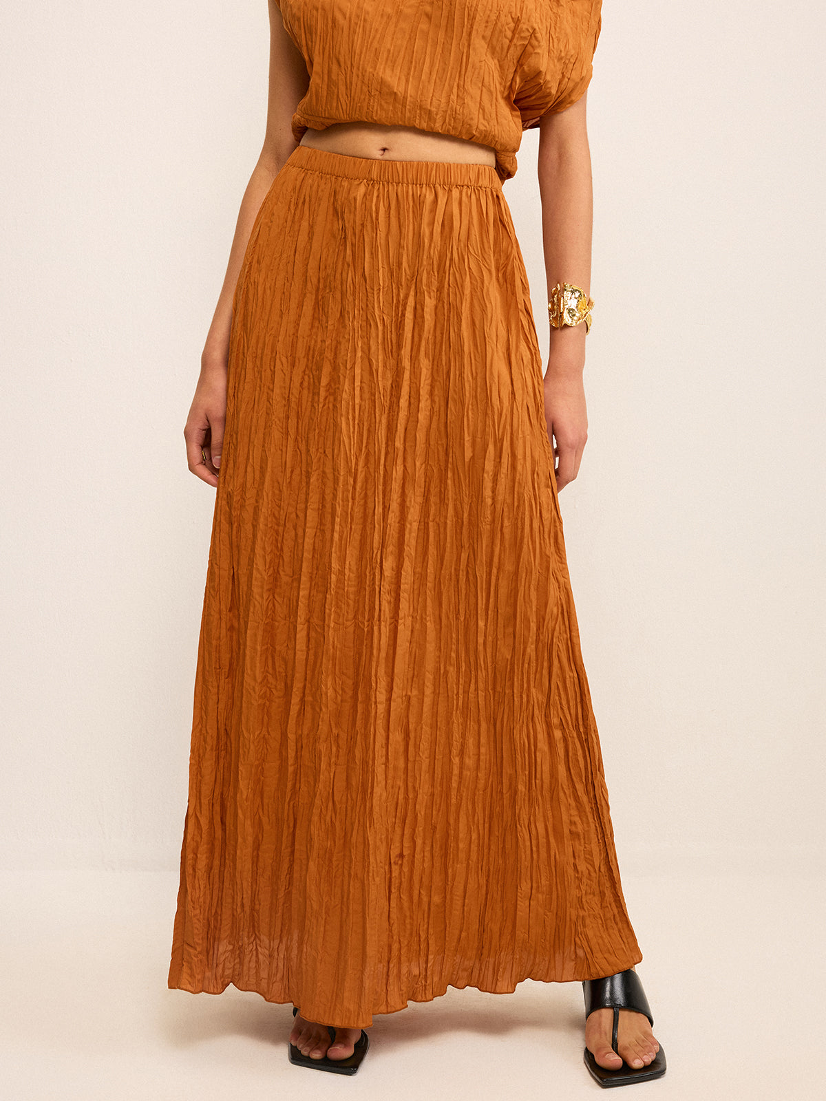 Oversized Textured Off-Shoulder Top and Maxi Skirt Set