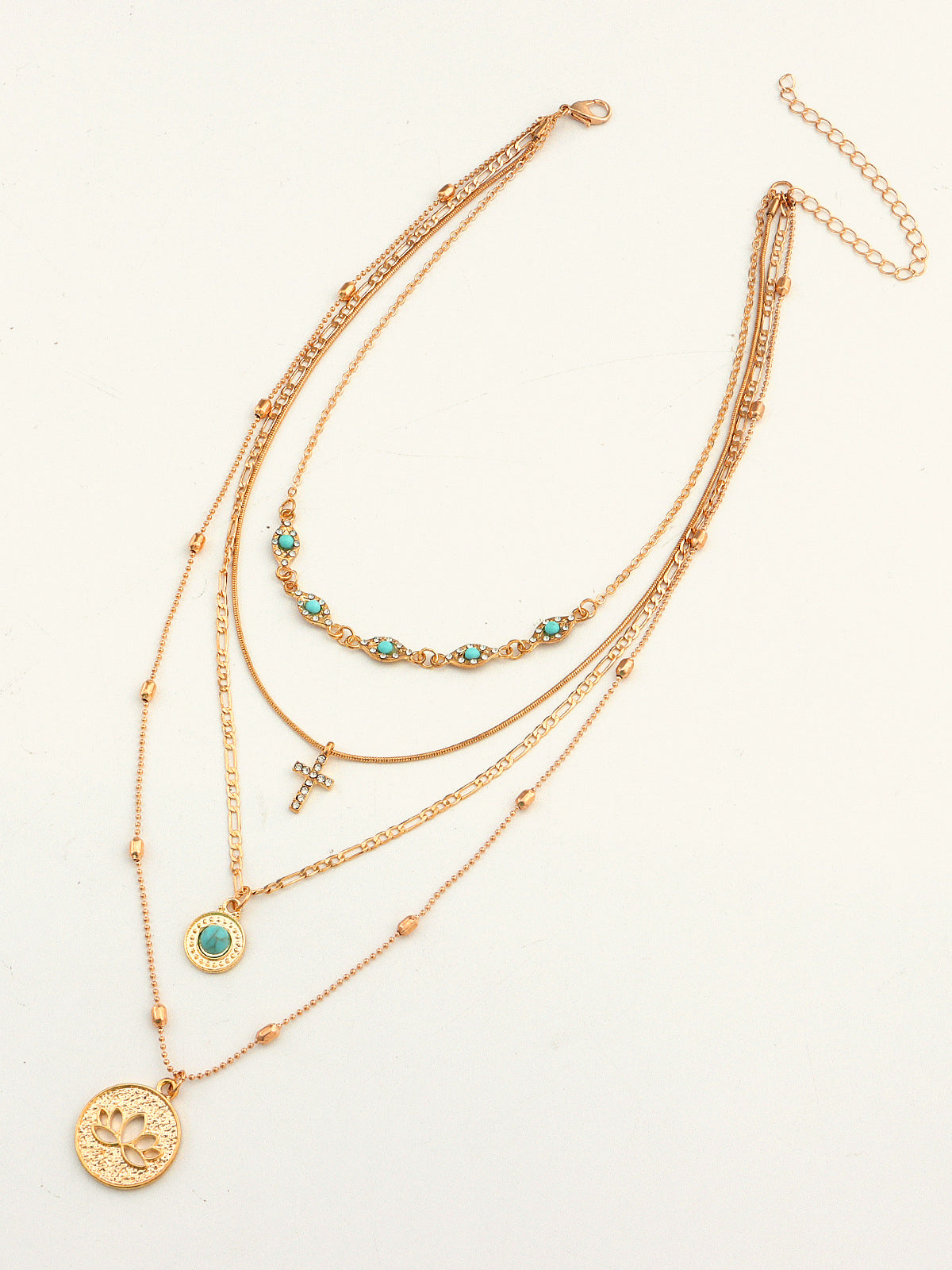 Layered Gold Tone Necklace with Turquoise and Charms