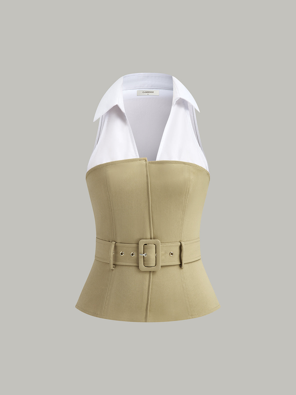 Belted Collared Sleeveless Top