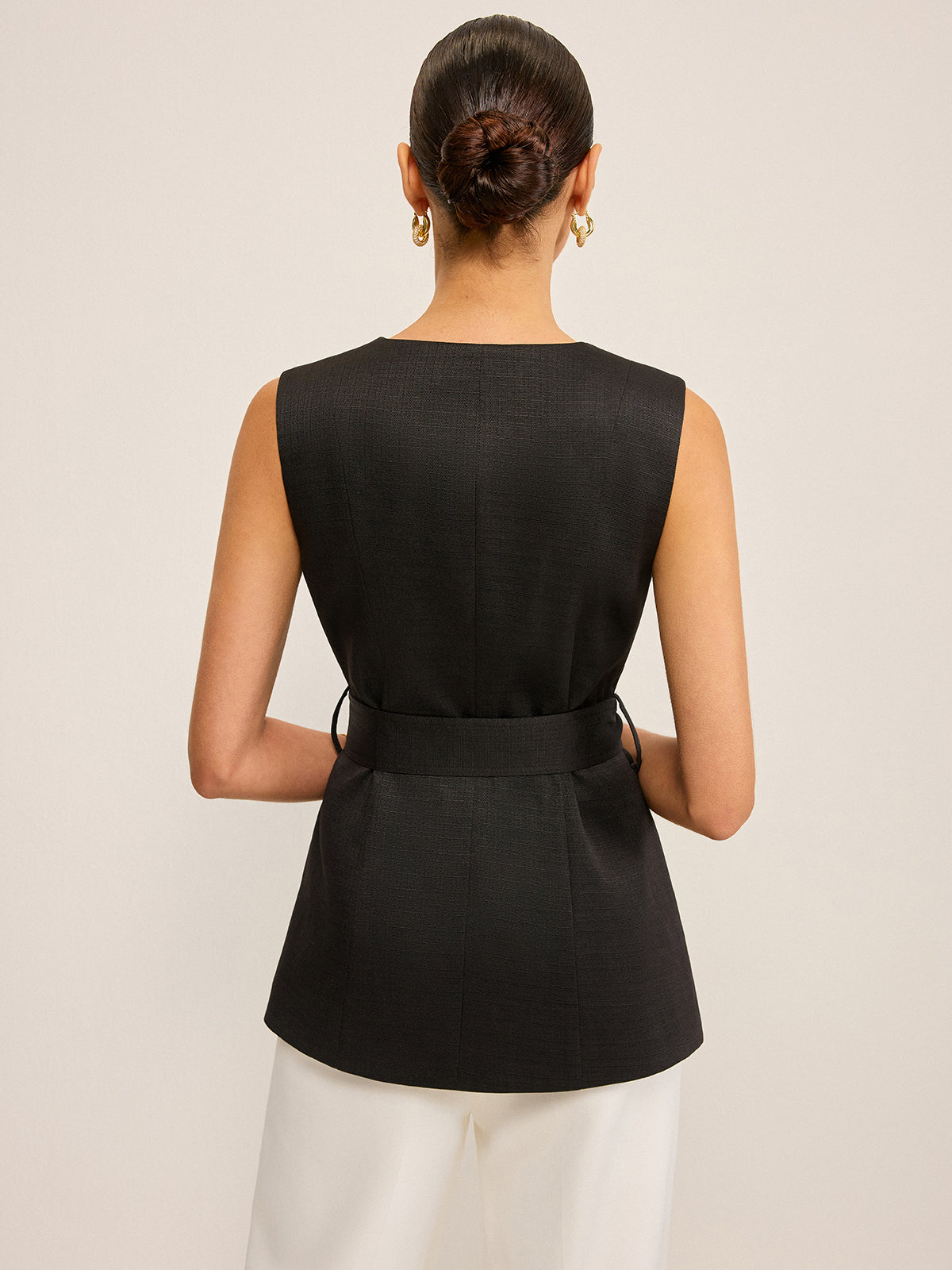 Belted Vest with 3D Sequin Flower Embellishments