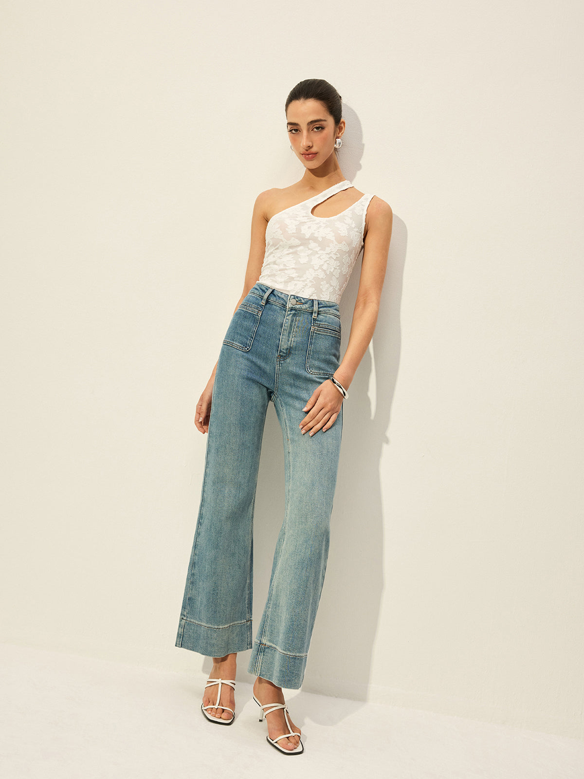 Mid-Waist Denim Pants With Pockets