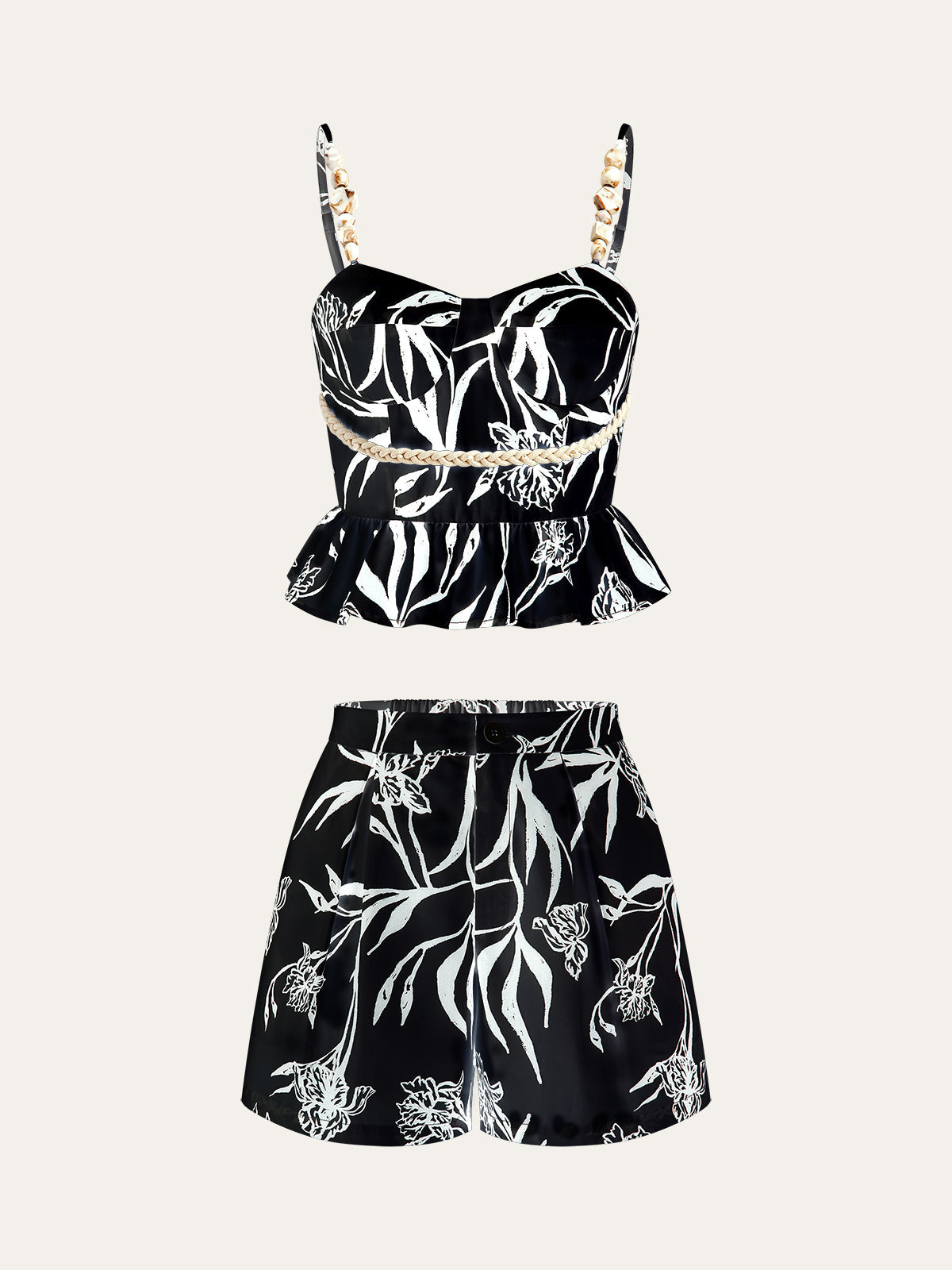 Floral Print Peplum Top With Shorts Set