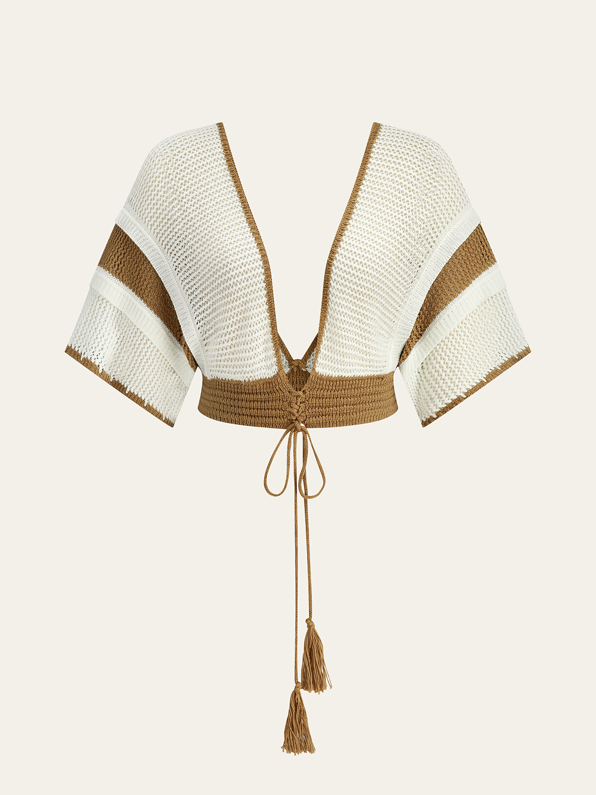 Crochet Stripe Skirt Set With Tassel Tie Waist