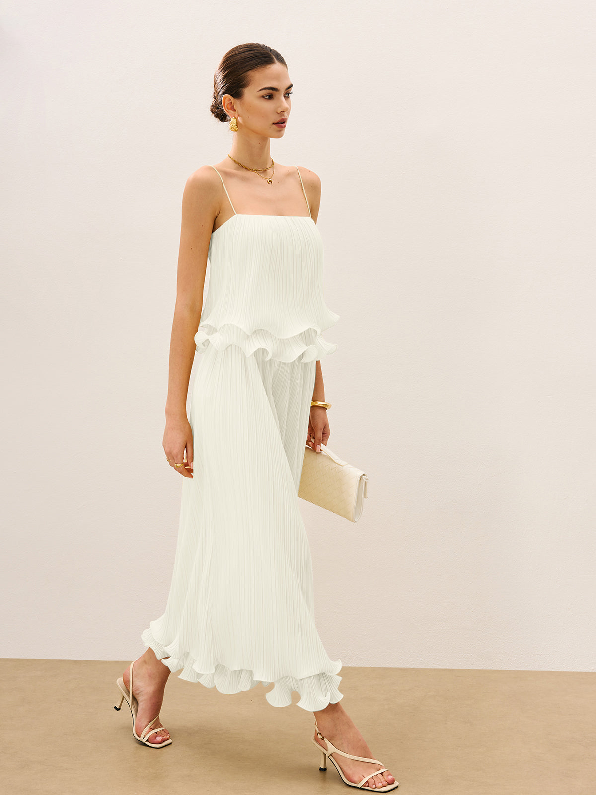 Pleated Layered Ruffle Skirt Set