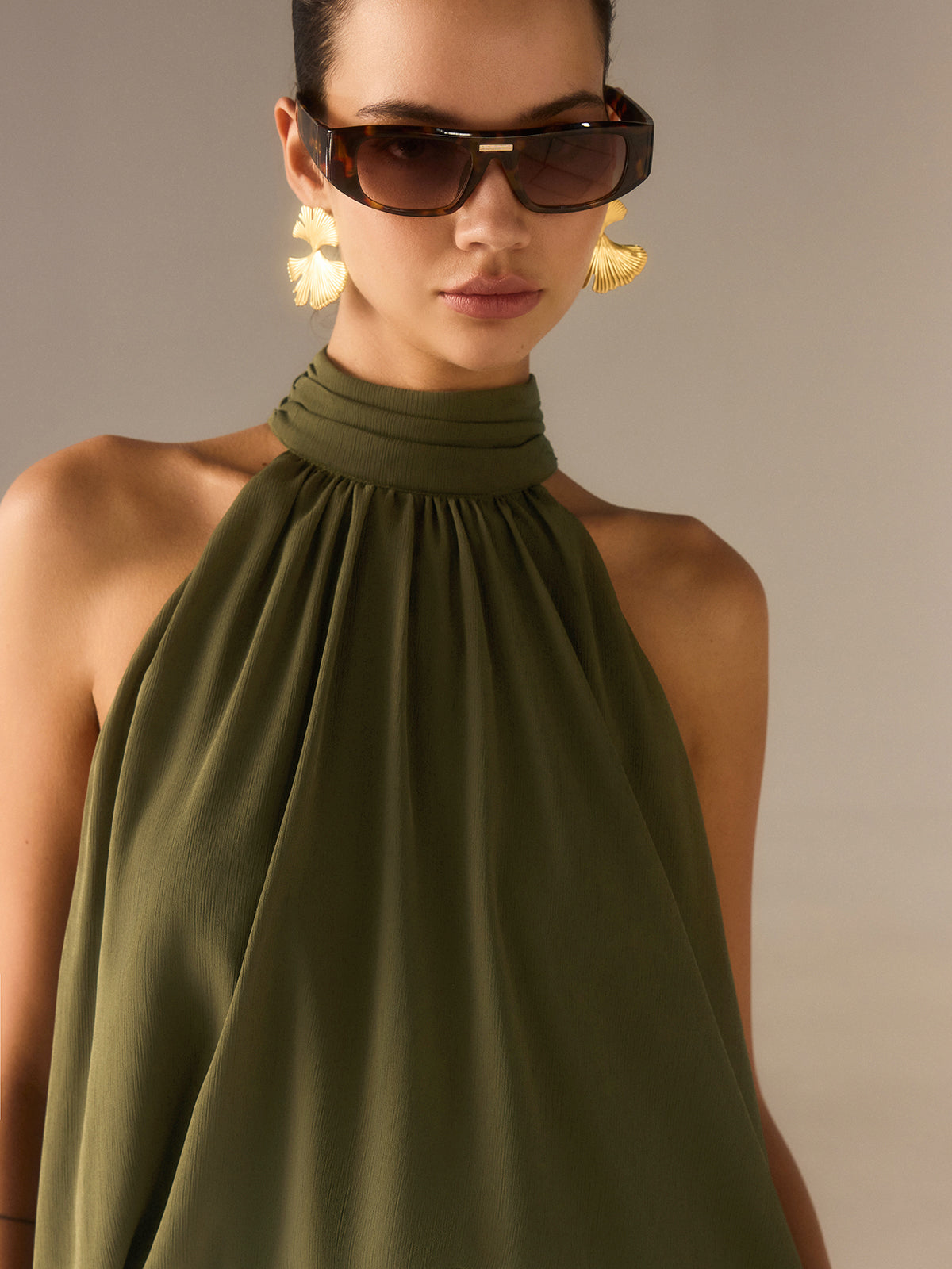 Halter-Neck Chiffon Long Top