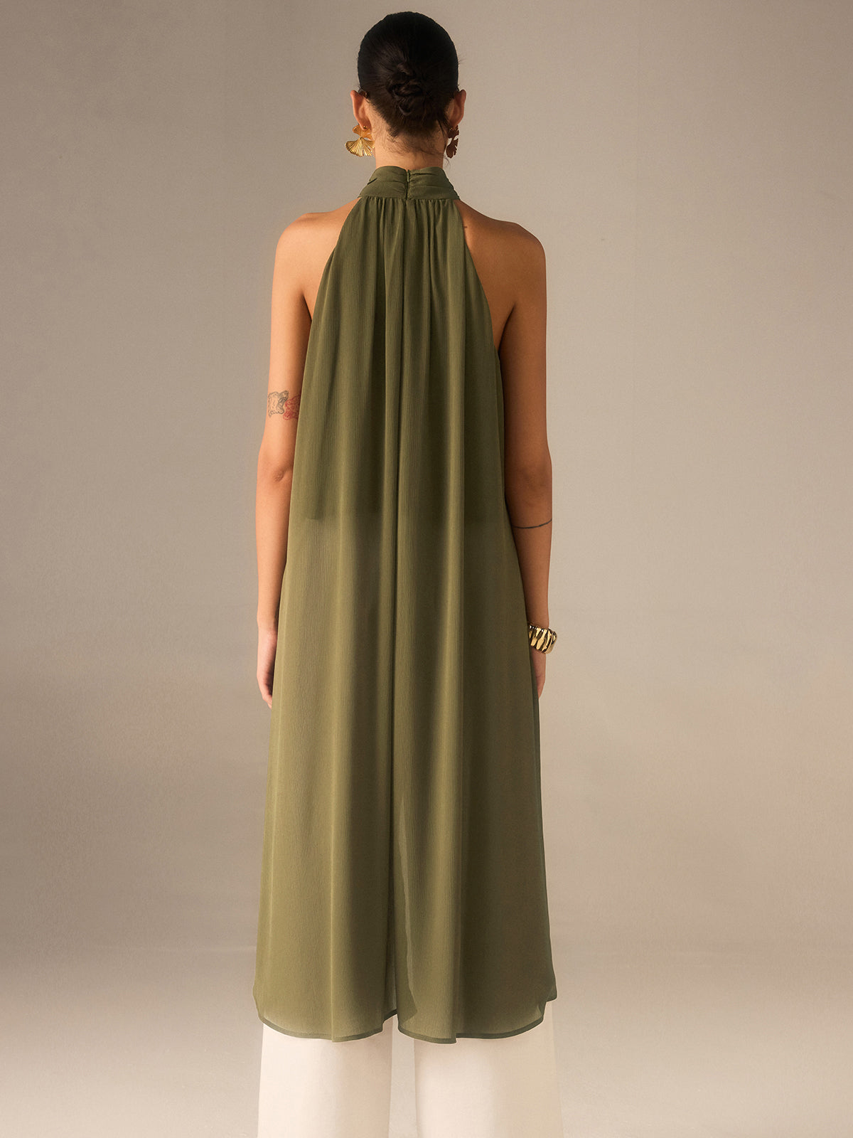 Halter-Neck Chiffon Long Top