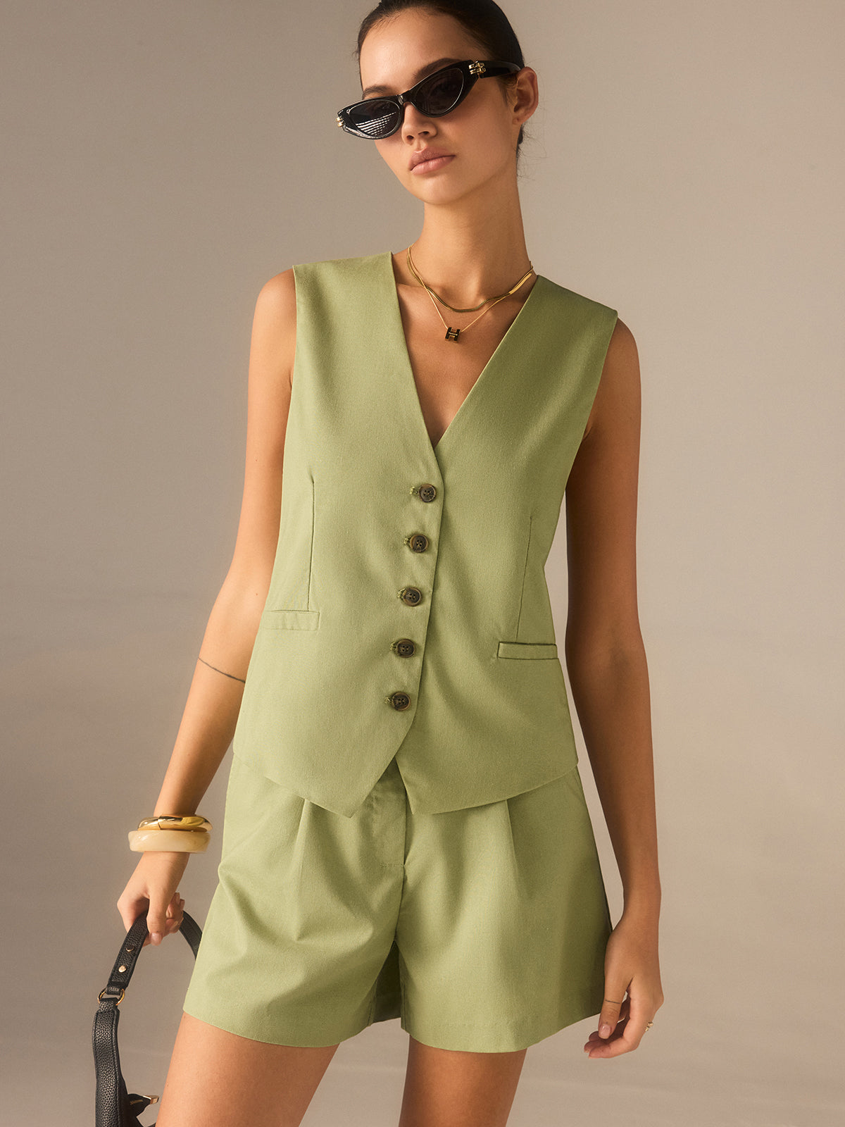 Linen&Cotton Buttoned Vest