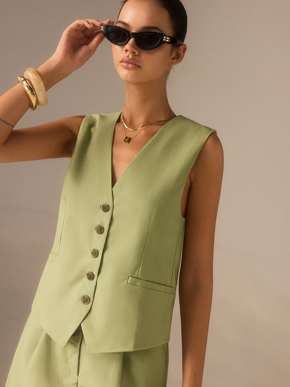 Linen&Cotton Buttoned Vest