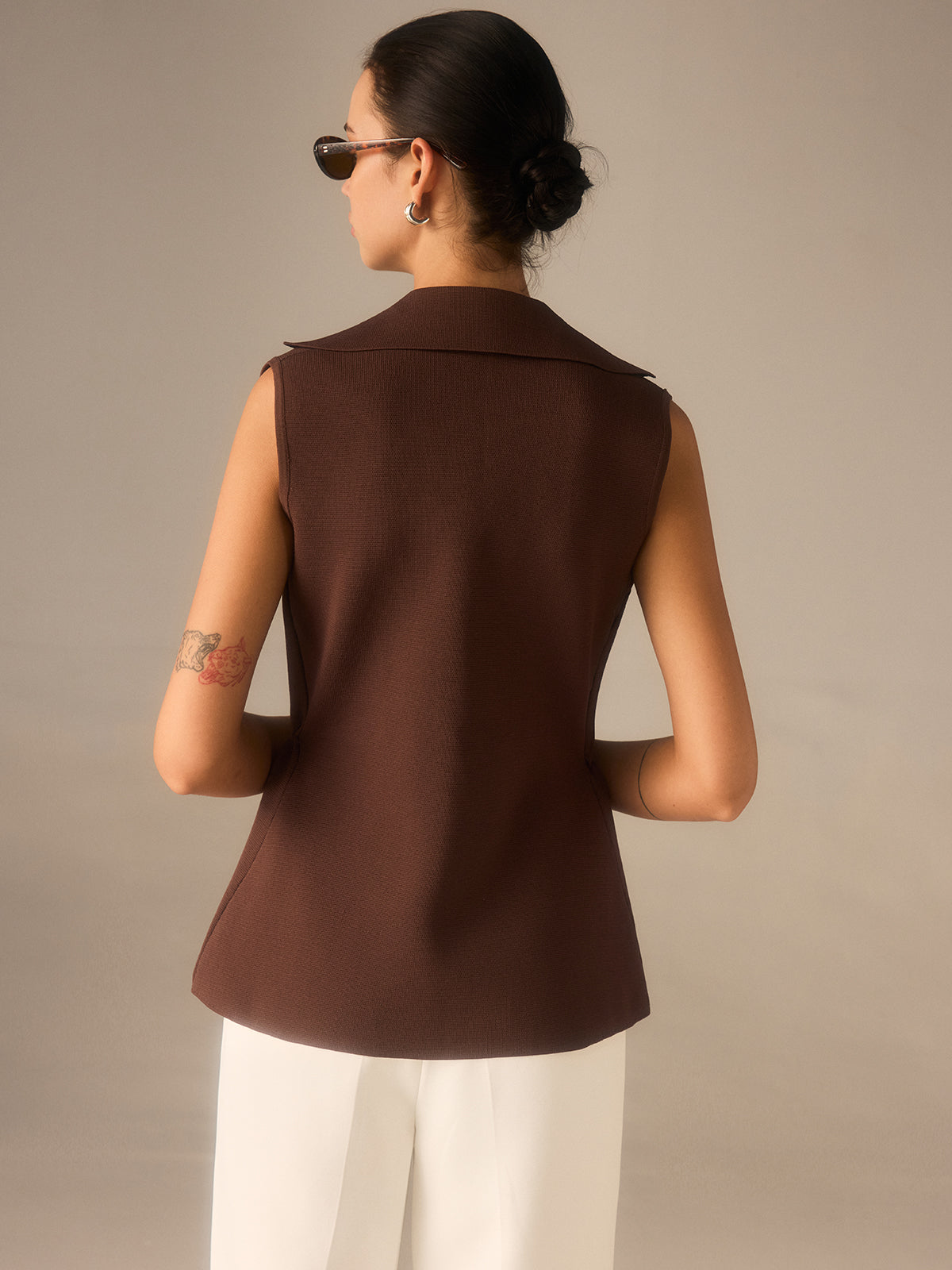 Metal Button Knitted Sleeveless Blazer