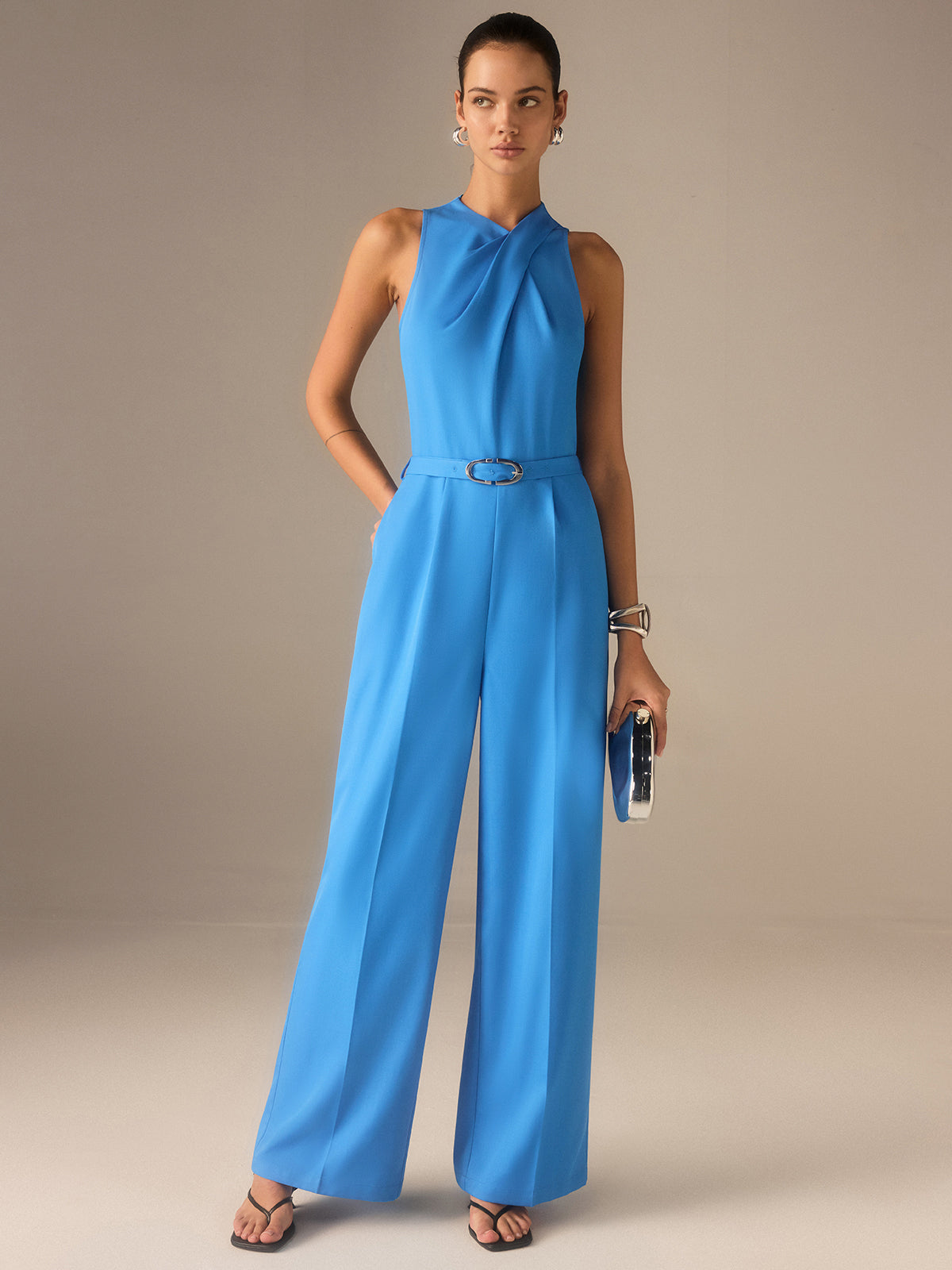 Sleeveless Belted Twist Jumpsuit