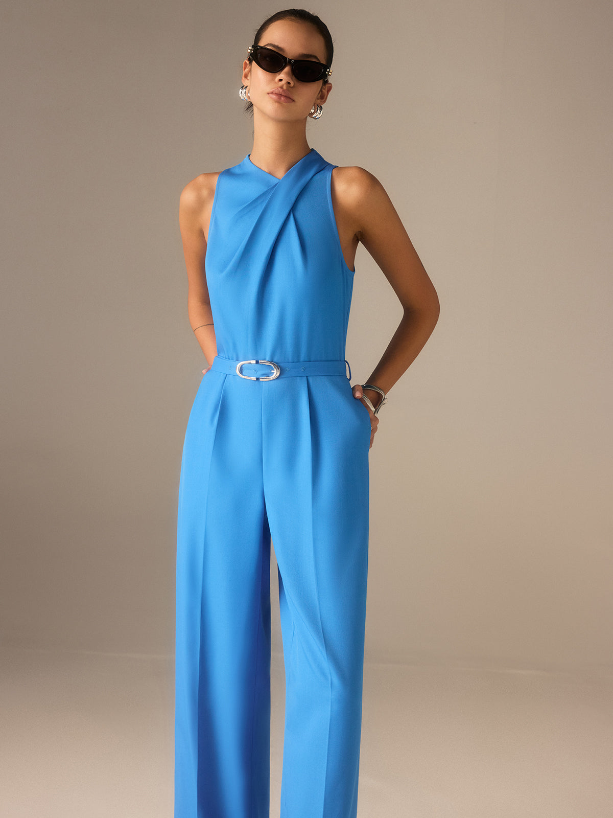 Sleeveless Belted Twist Jumpsuit