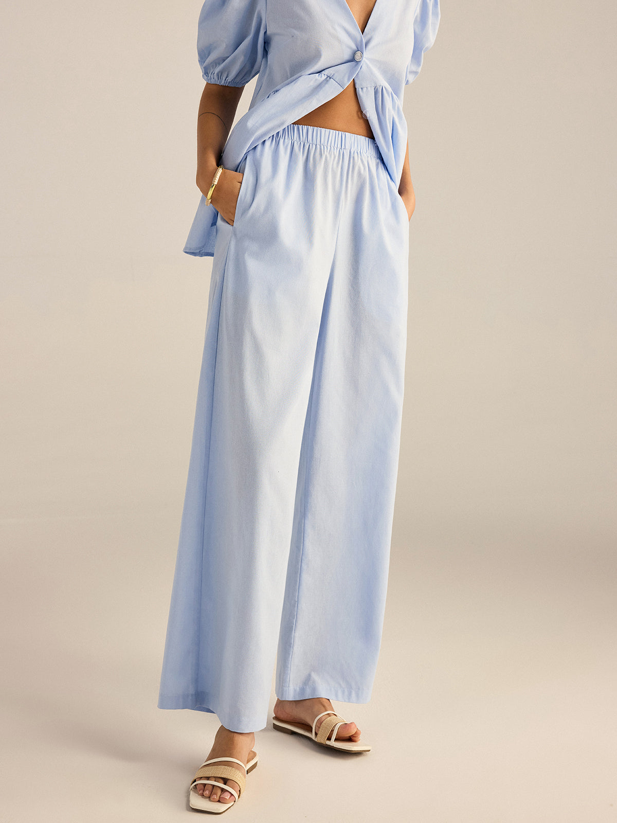 Cotton Peplum Top and Pants Set