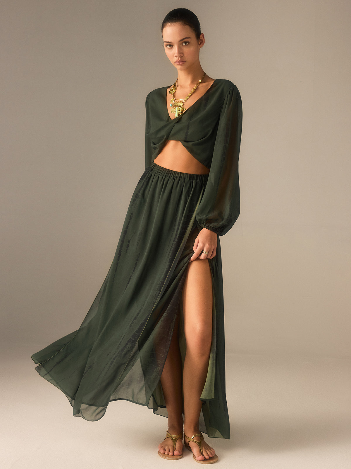 Chiffon Crop Top and Slit Maxi Skirt Set
