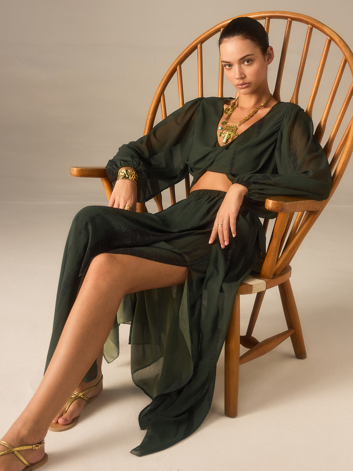 Chiffon Crop Top and Slit Maxi Skirt Set