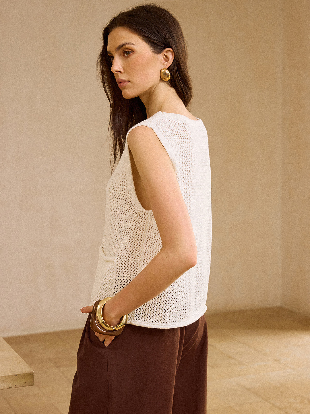 Crochet Button-Front Knit Vest