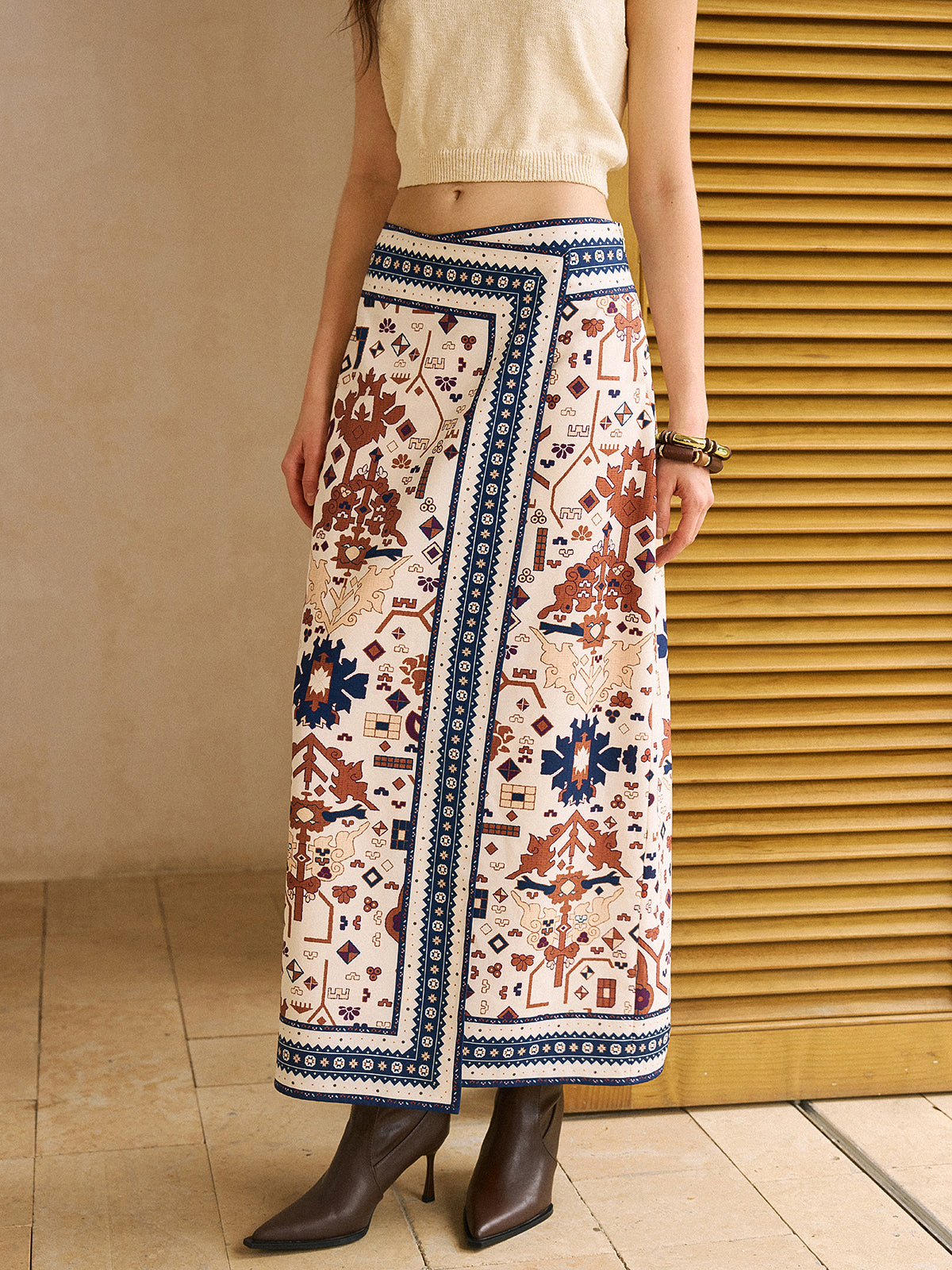 Boho Printed Wrap Midi Skirt