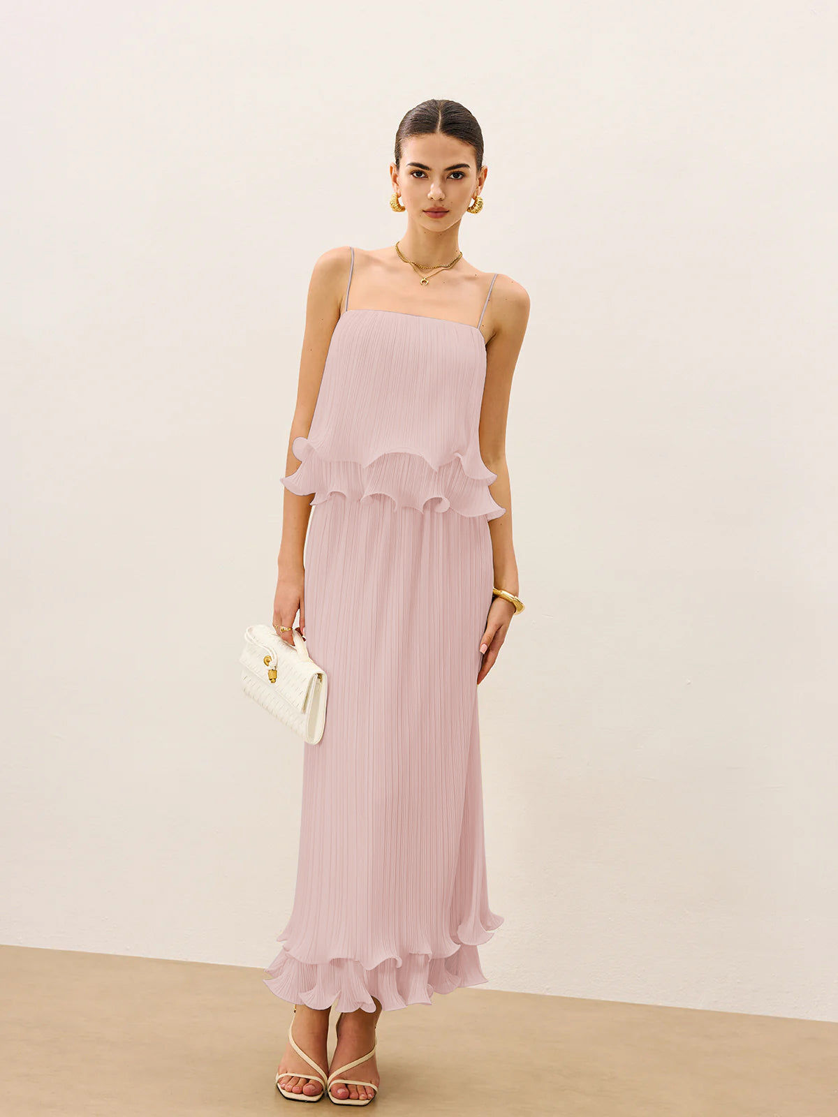 Pleated Layered Ruffle Skirt Set