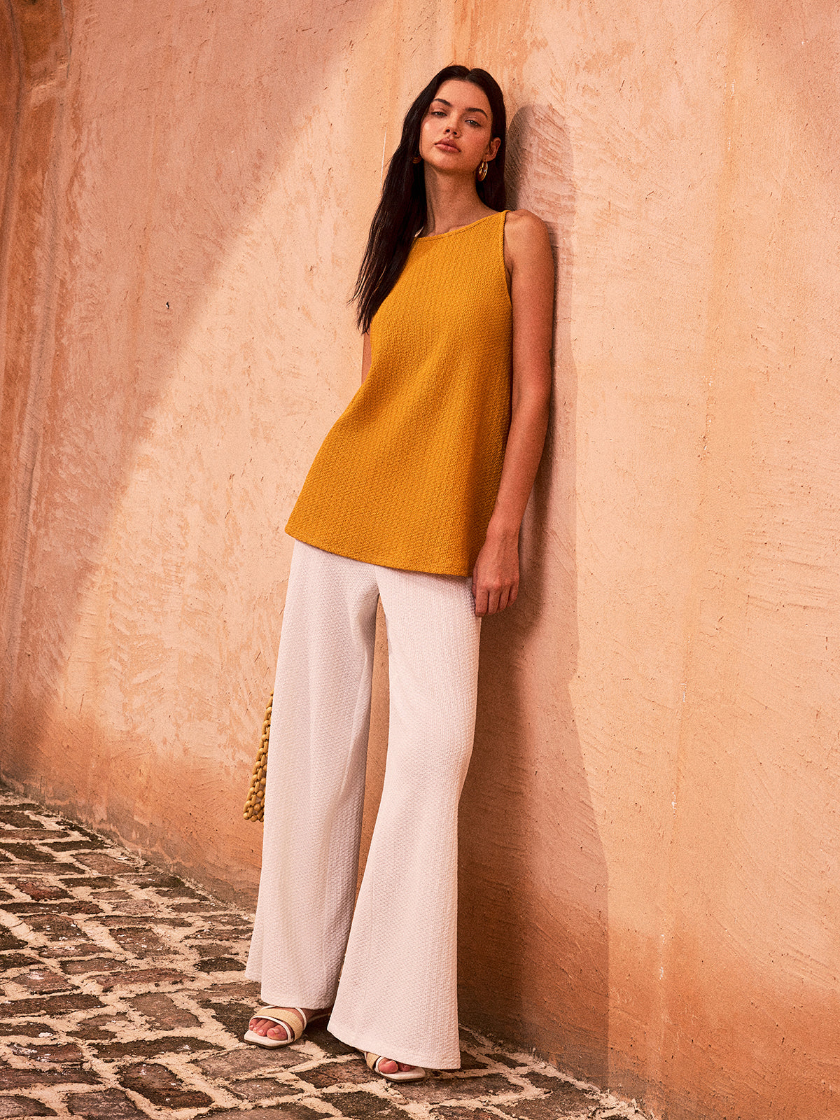 Textured Wide-Leg Knit Pants