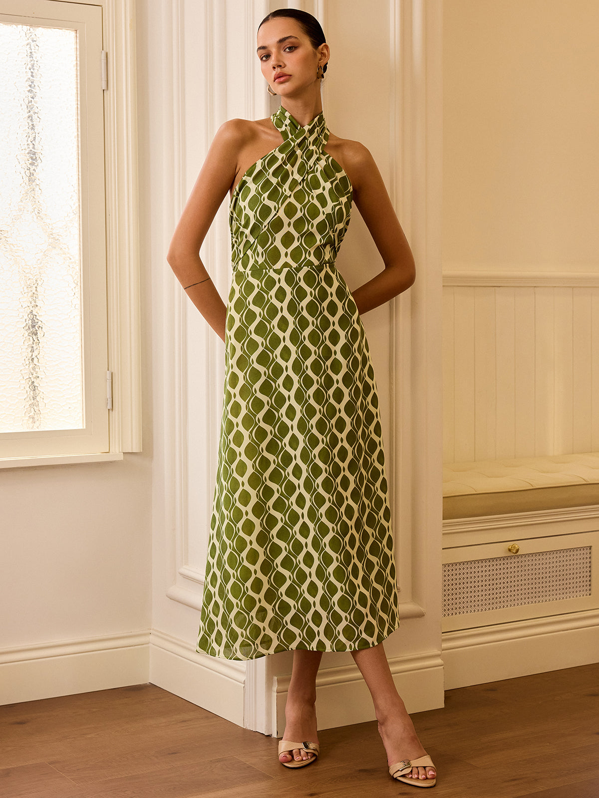 Halter Neck Printed Midi Dress