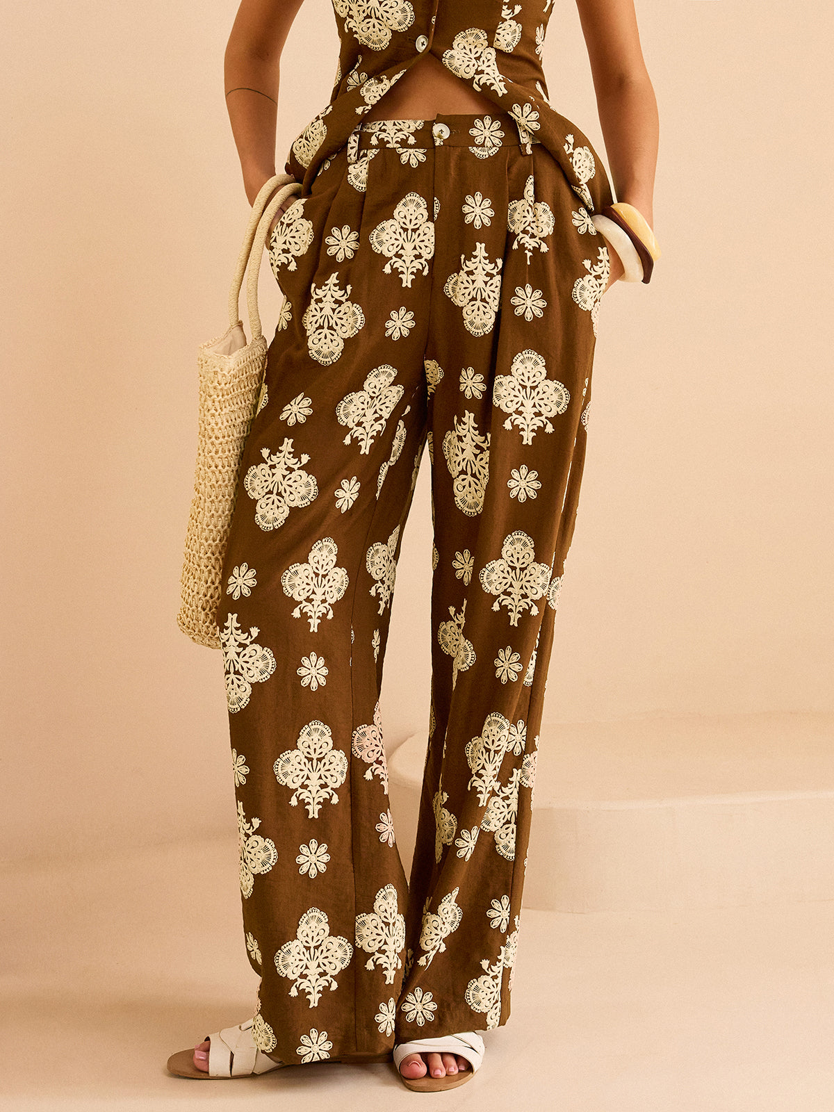 Floral Print Wide-Leg Pants Set