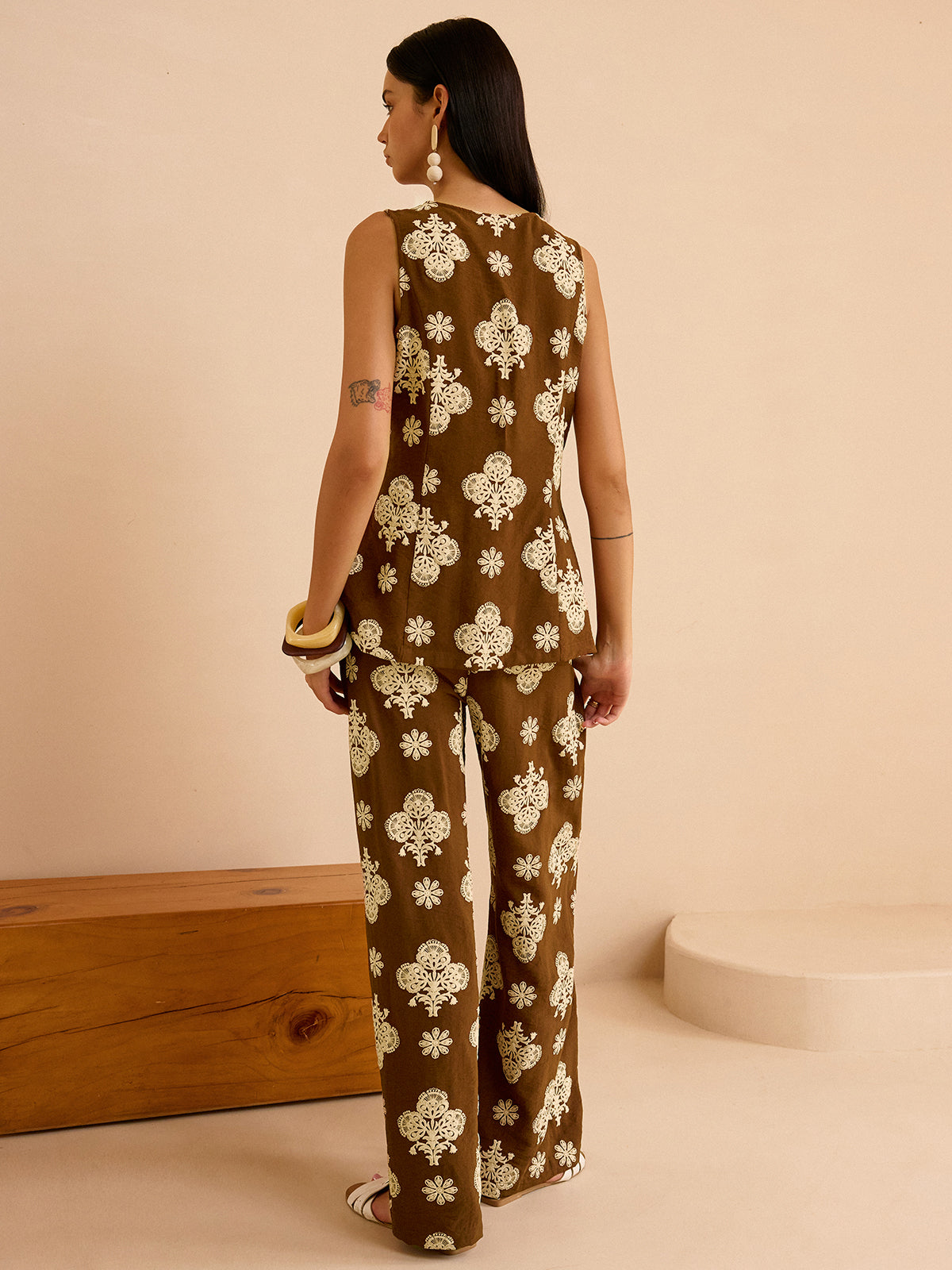 Floral Print Wide-Leg Pants Set