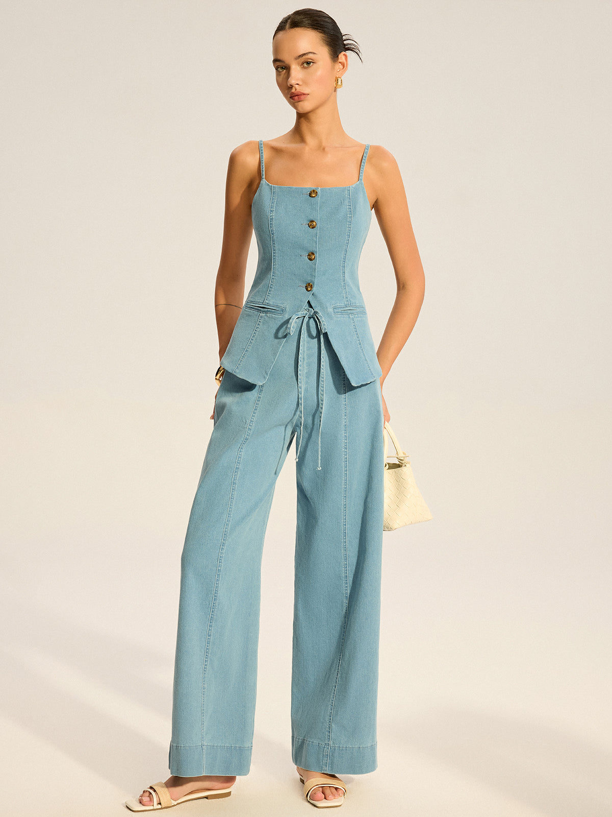 Denim Cami Vest and Pants Set