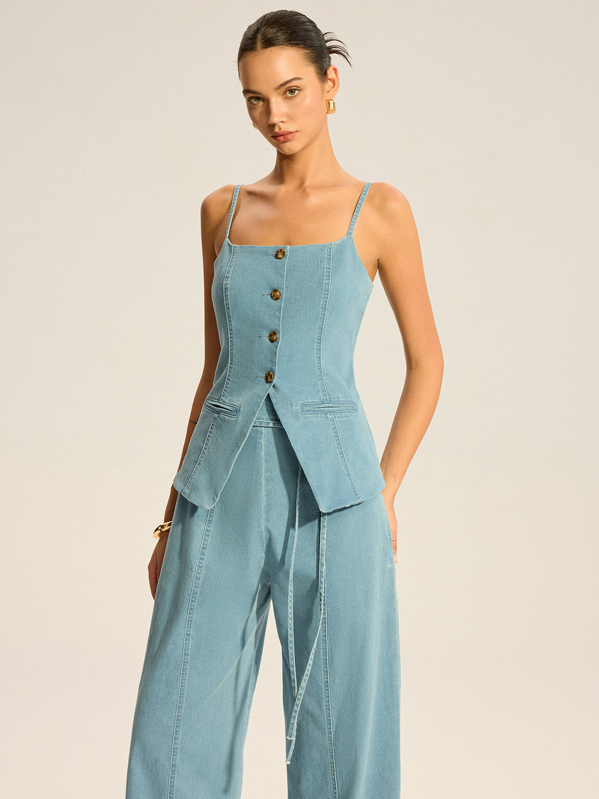 Denim Cami Vest and Pants Set