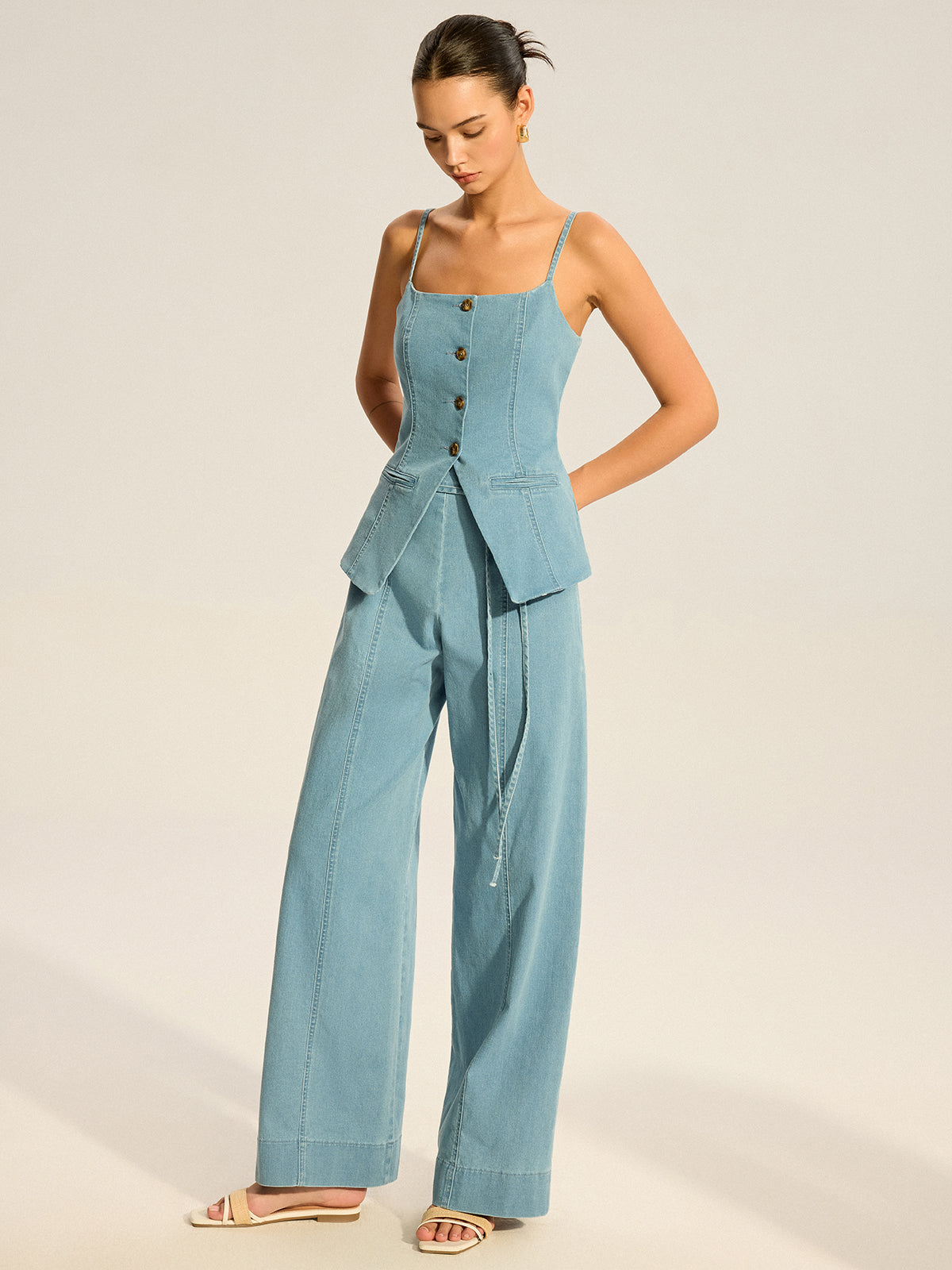 Denim Cami Vest and Pants Set