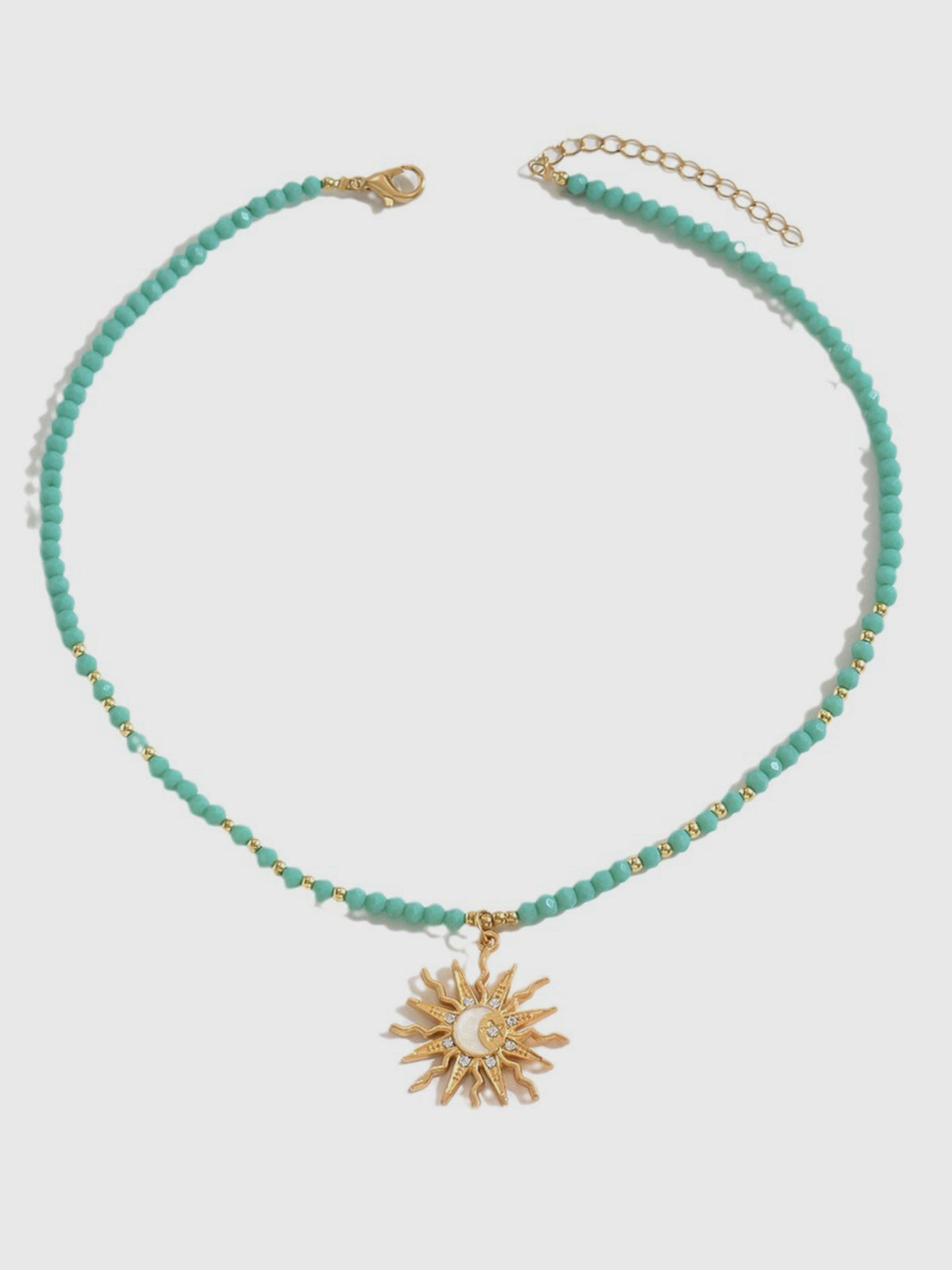 Turquoise Beaded Choker with Sun-Moon Pendant