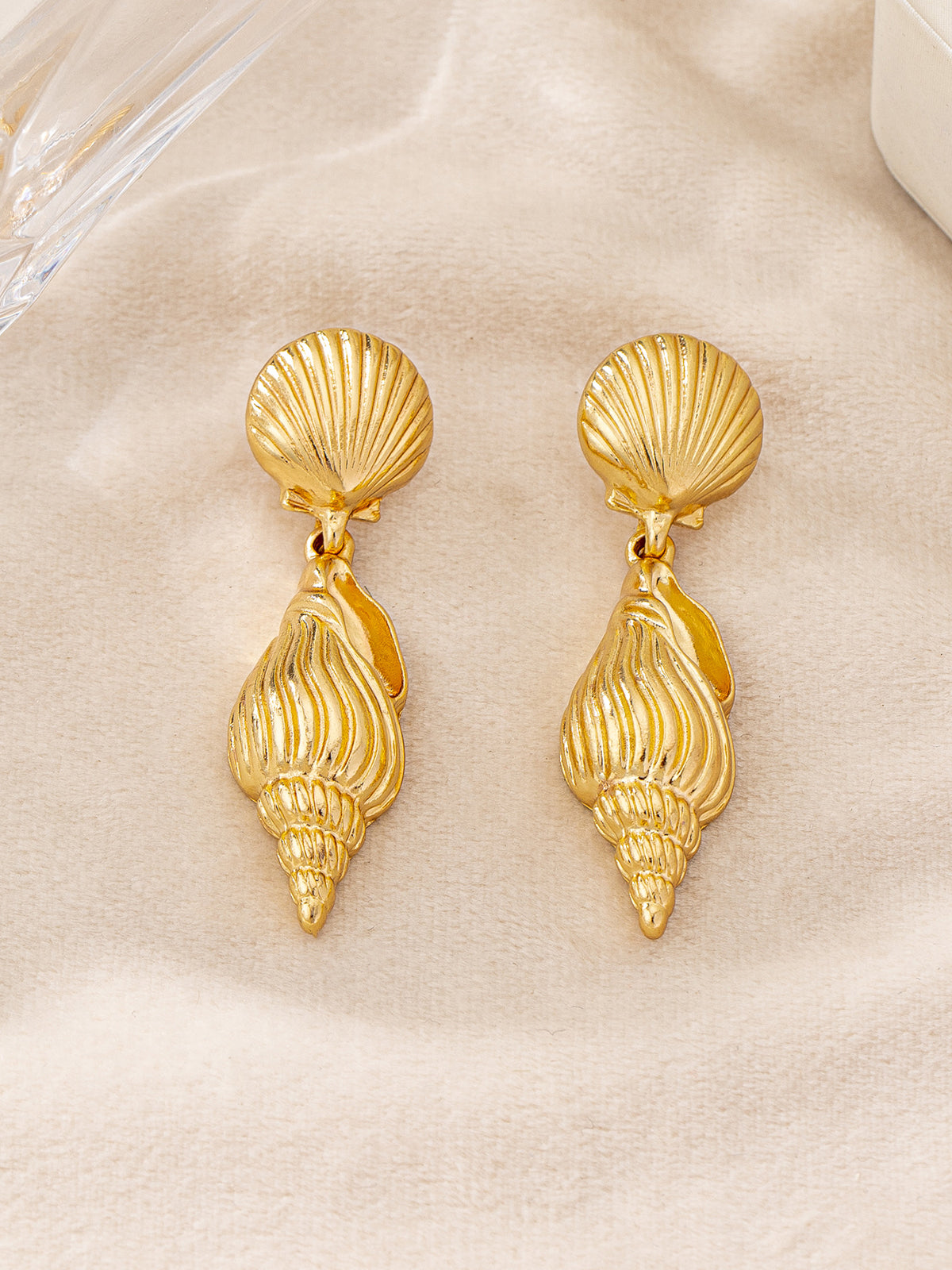 Gold Seashell and Conch-Shaped Drop Earrings