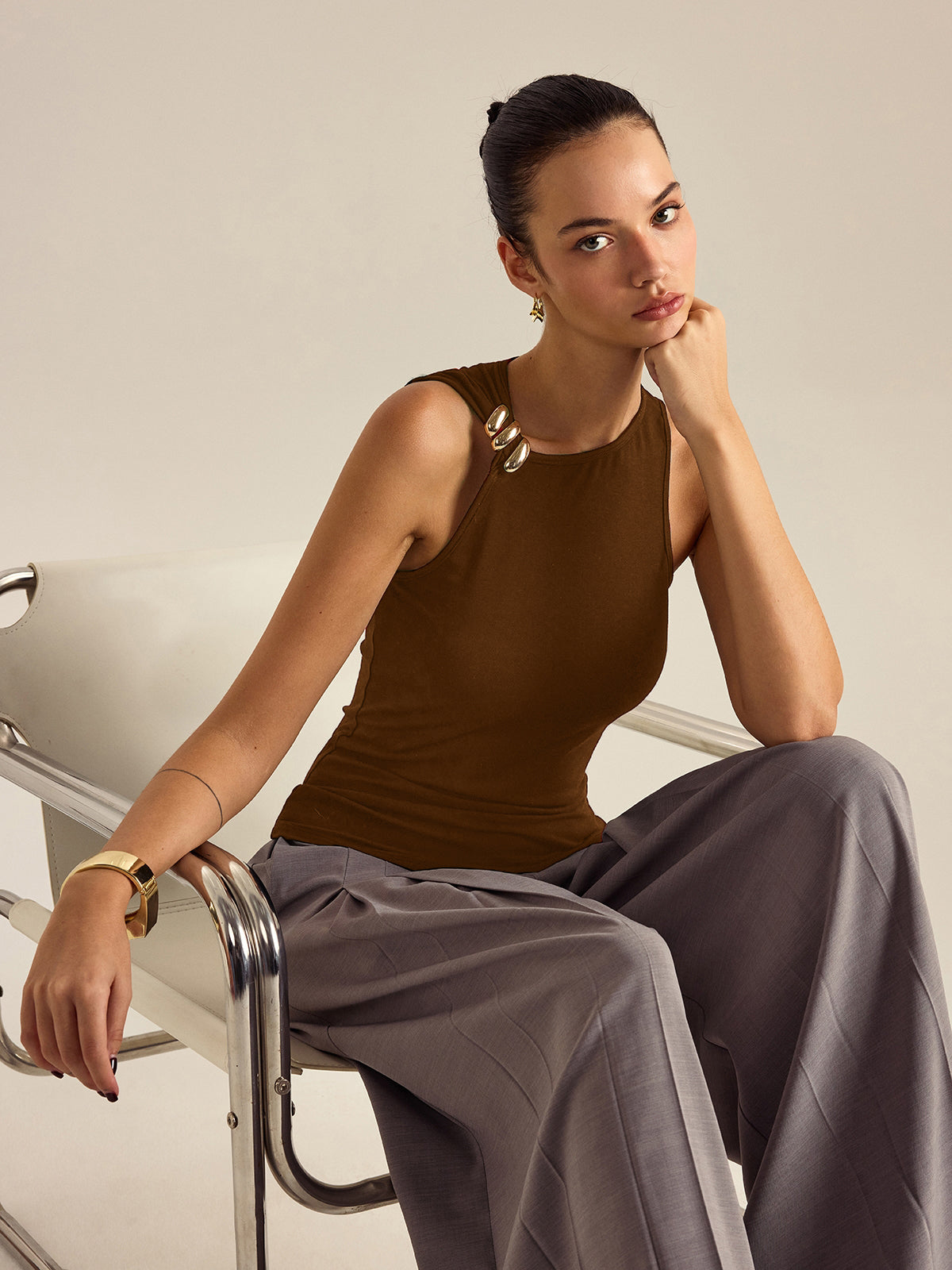 Metal Decor Sleeveless Top