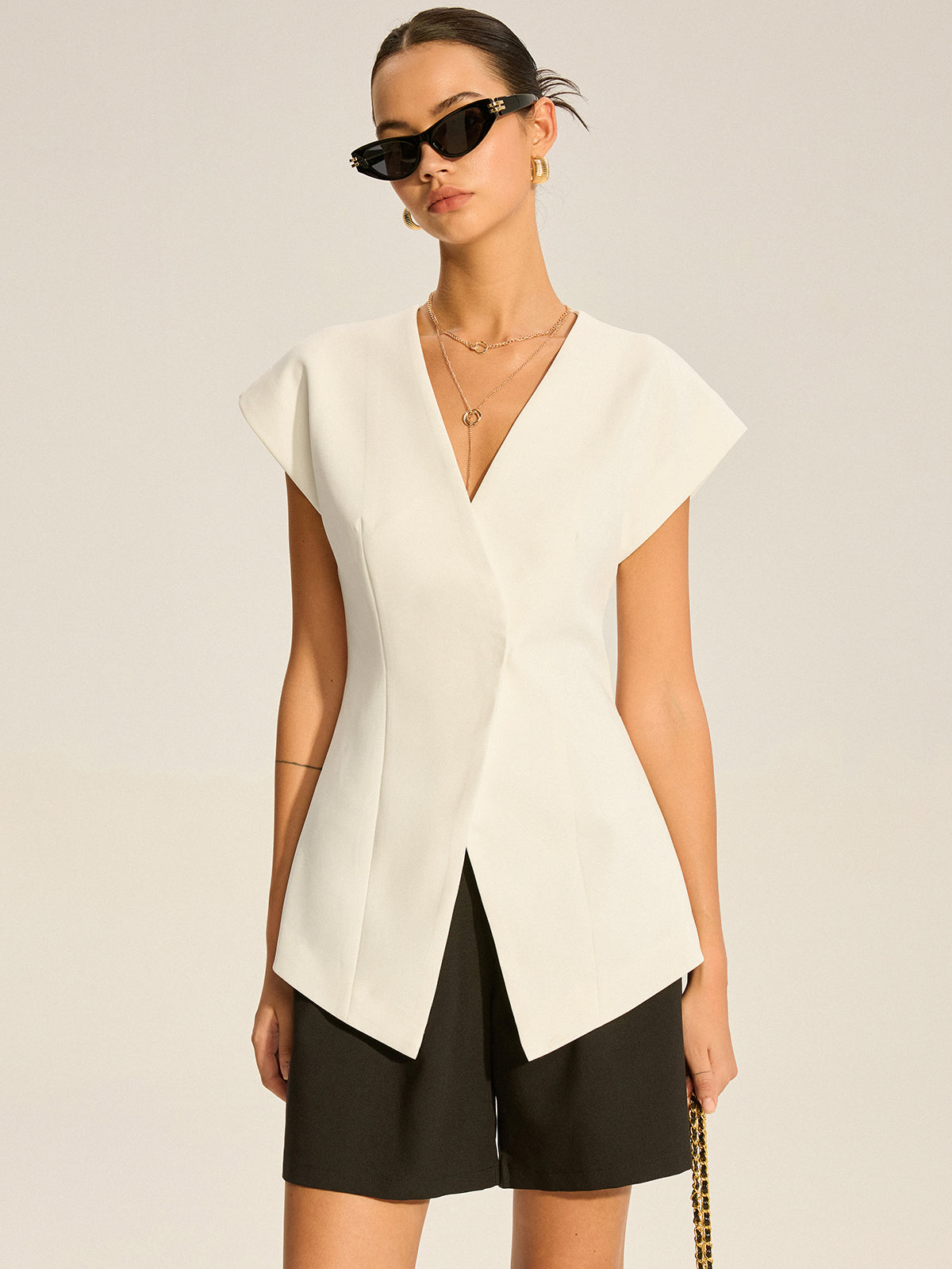 V-Neck Cap Sleeve Vest