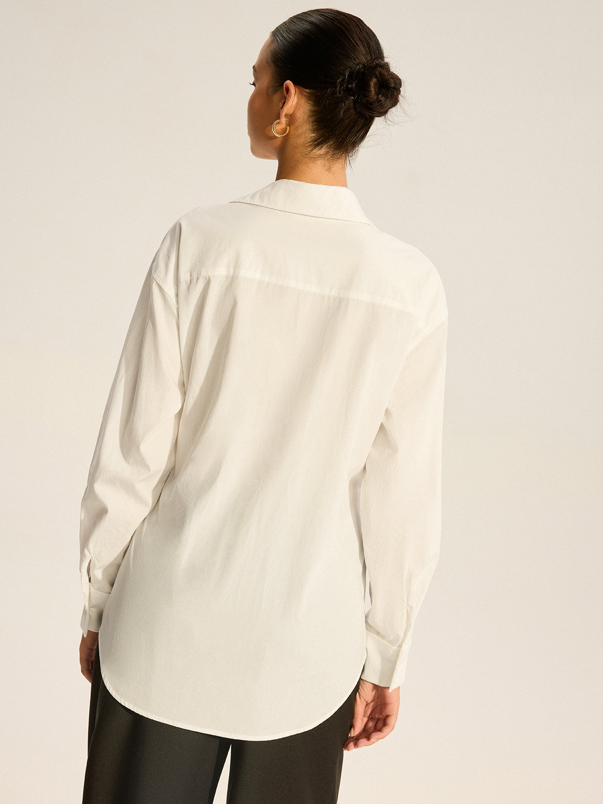 Cotton Ruched Shirt with Faux Leather Detail