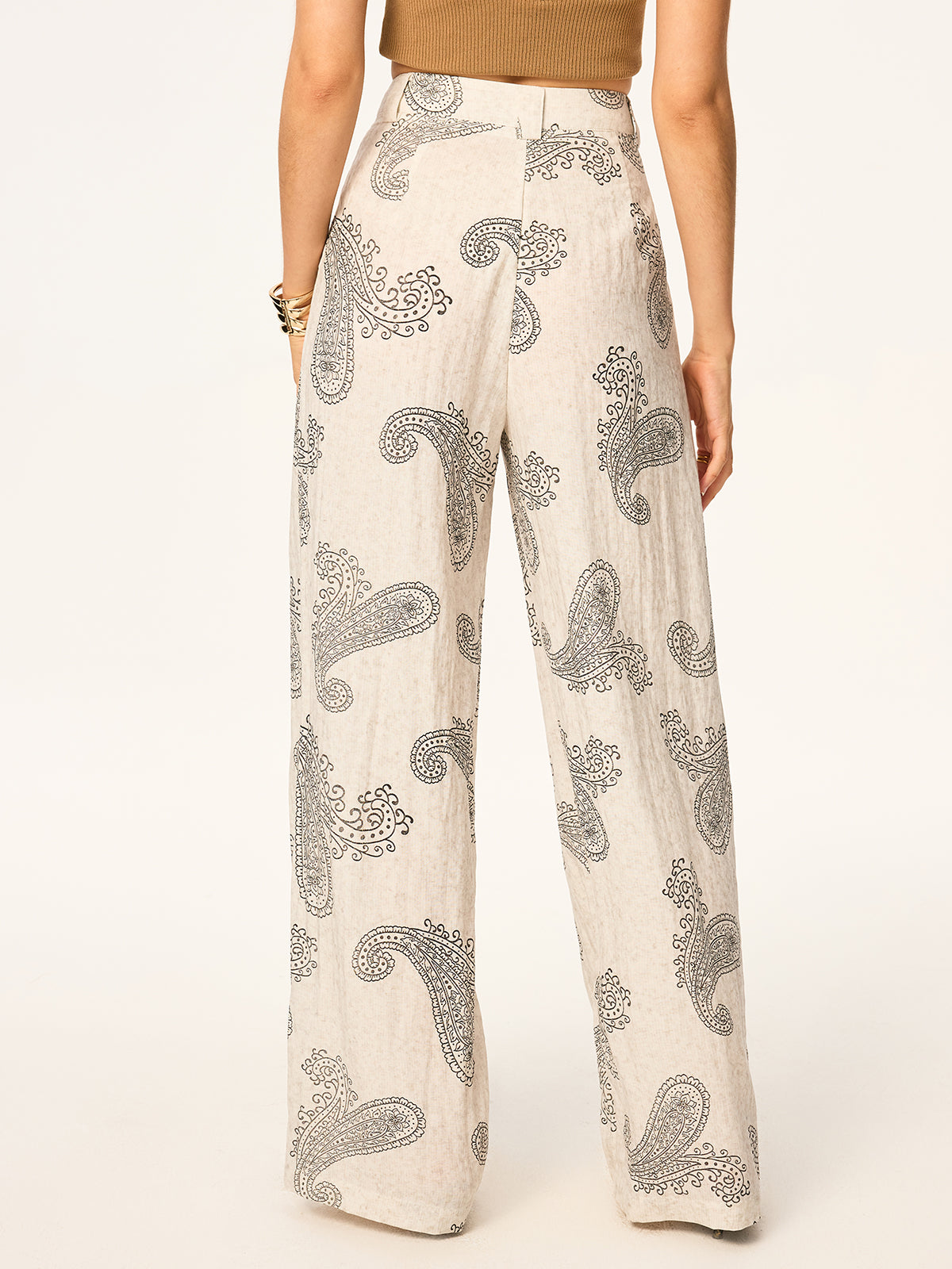 Boho Print Wide-Leg Pants without Belt