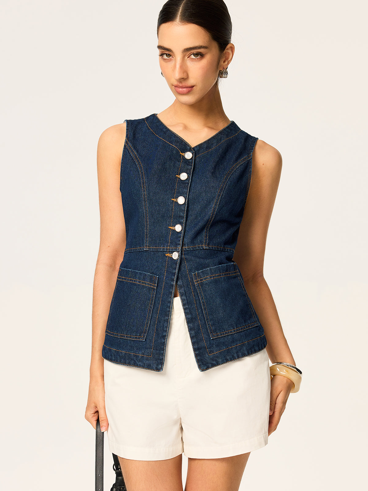 Denim Slim Button Sleeveless Vest