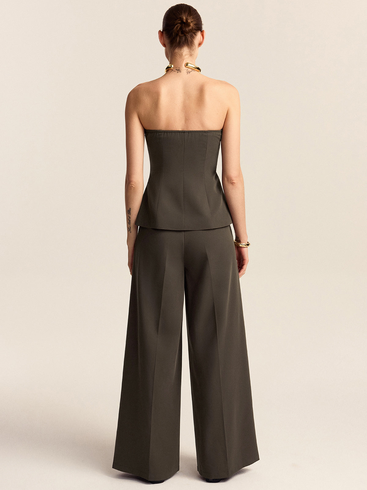 Strapless Top and Wide-Leg Pants Set