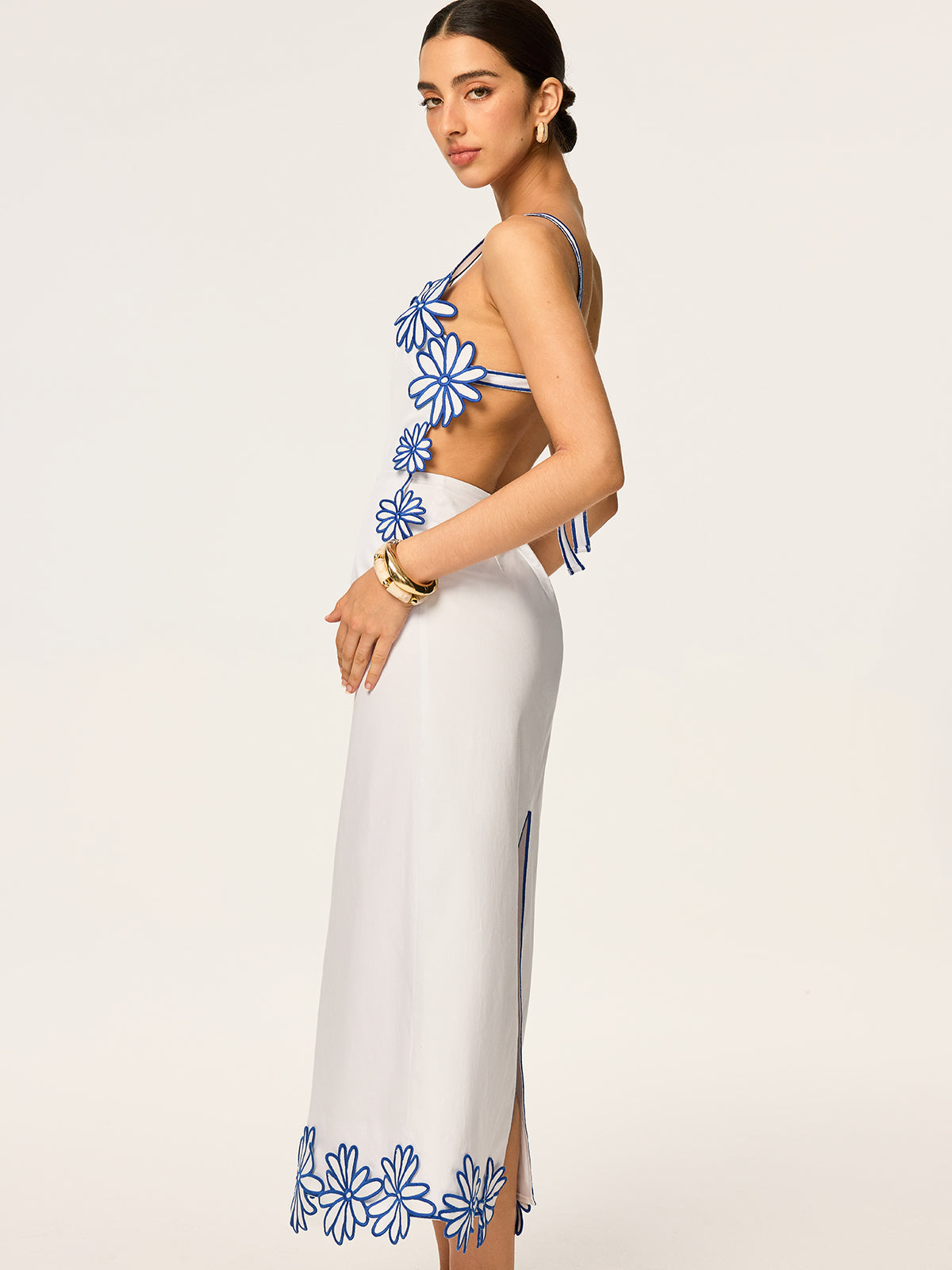 Floral Embroidery Back Bow Maxi Dress