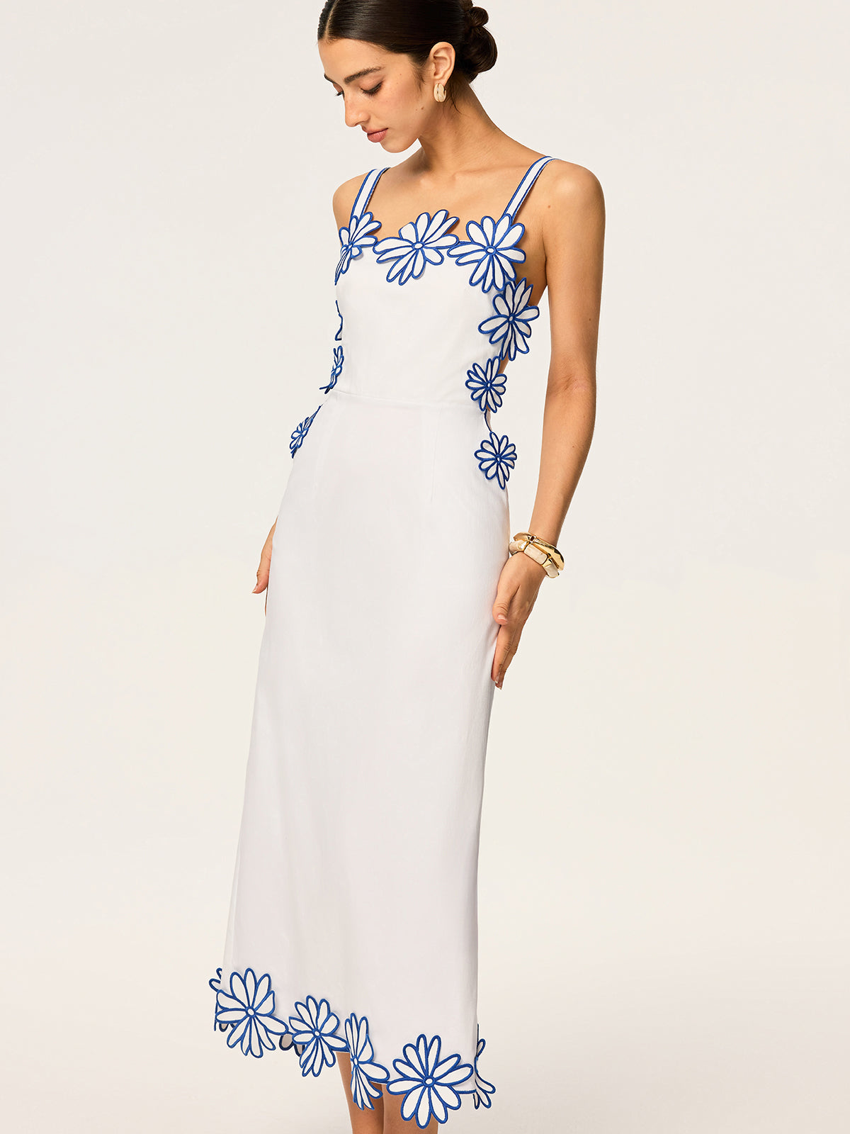 Floral Embroidery Back Bow Maxi Dress