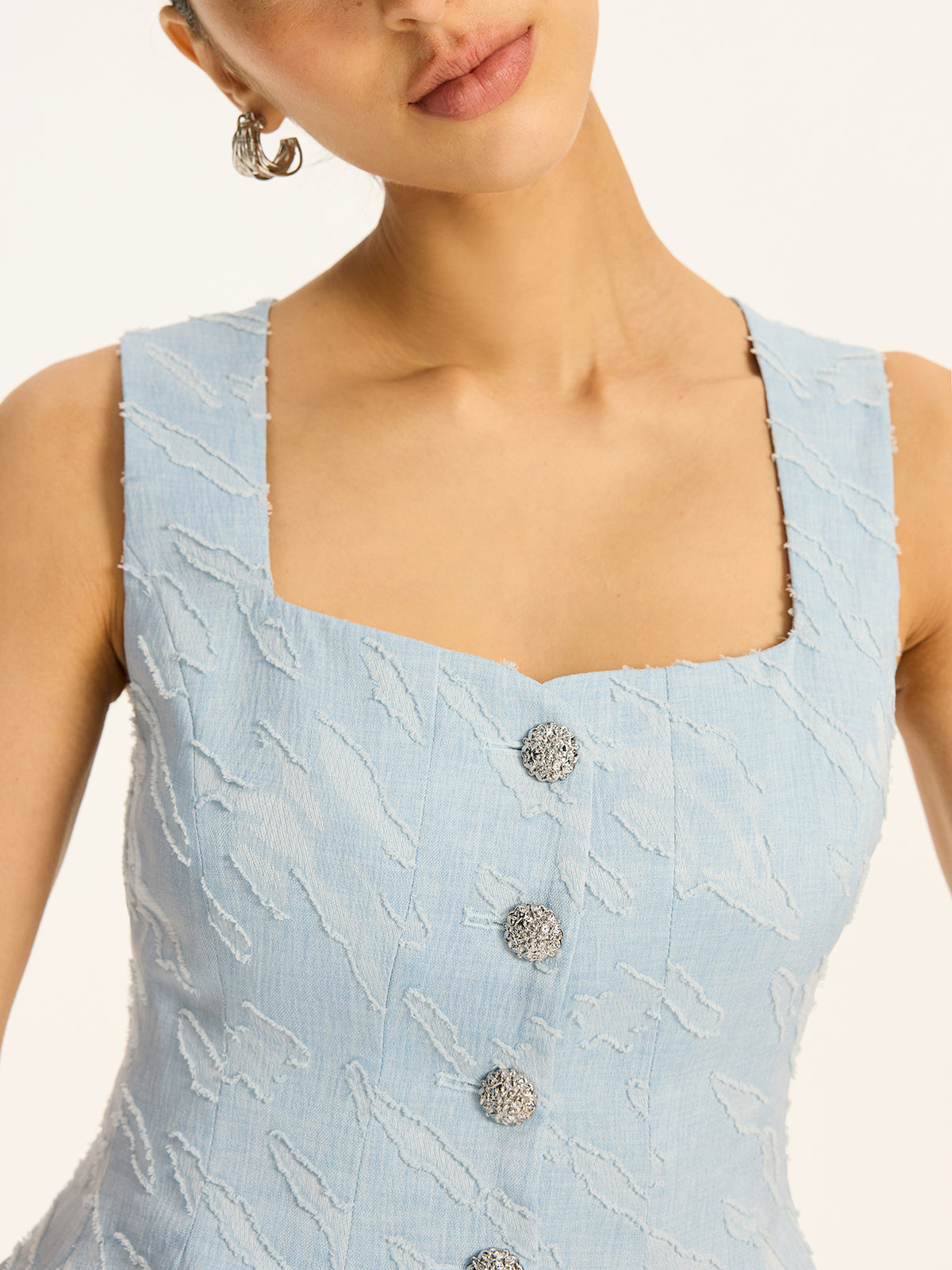 Textured Fabric Metal Button Peplum Vest