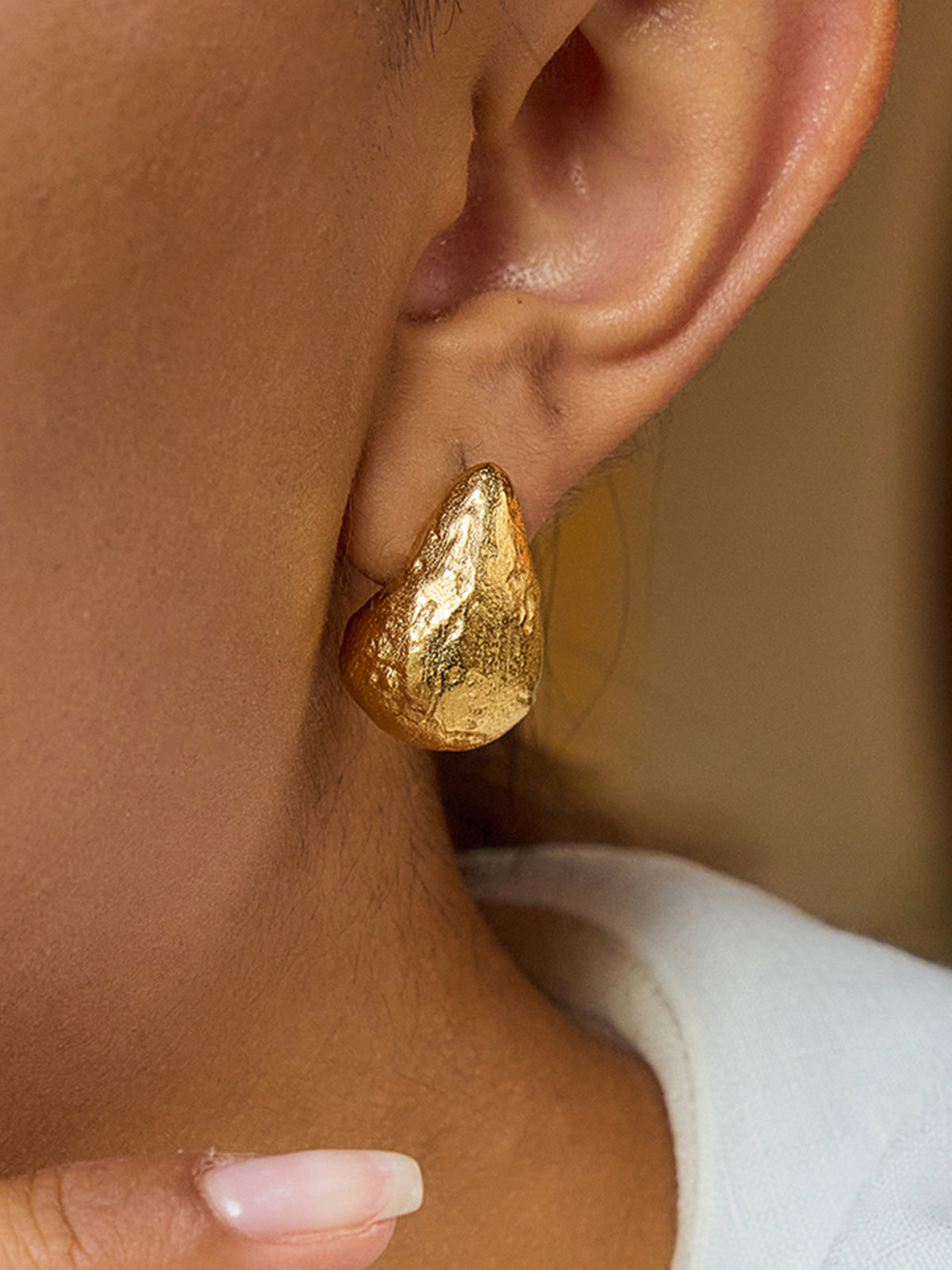 Gold-Tone Textured Teardrop Stud Earrings