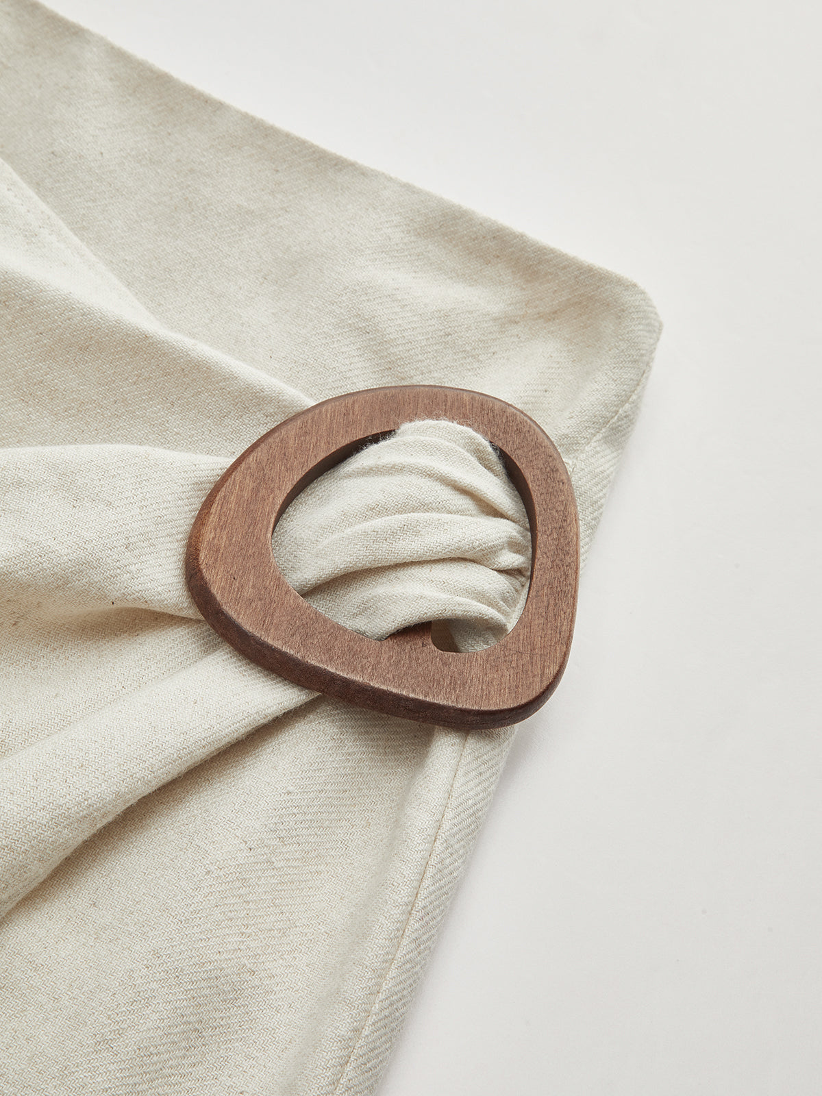 Linen Blend Wrap Midi Skirt with Wooden Buckle