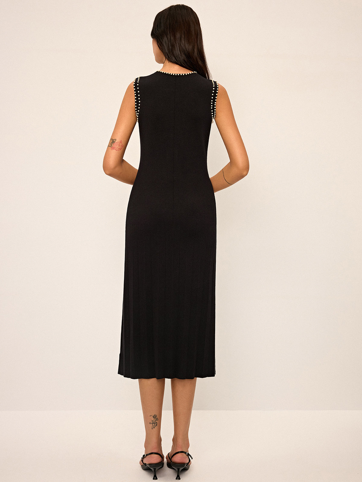 Pearl Detail Sleeveless Knit Midi Dres